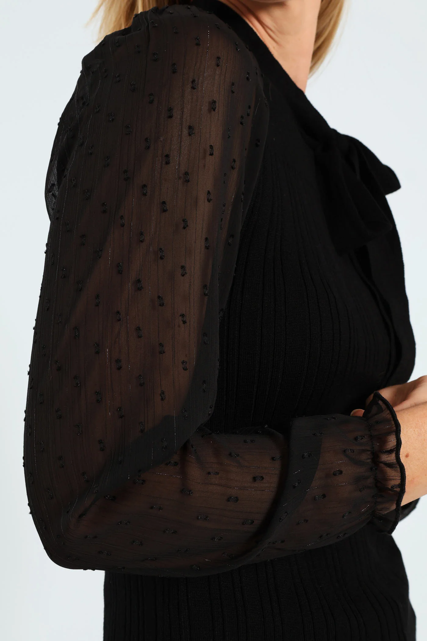 Kitty Bow Knitwear Combo Pullover - Black - Image 2