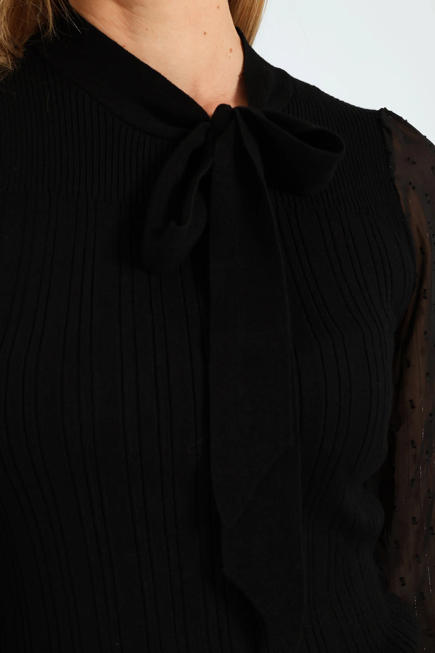 Kitty Bow Knitwear Combo Pullover - Black - Image 5