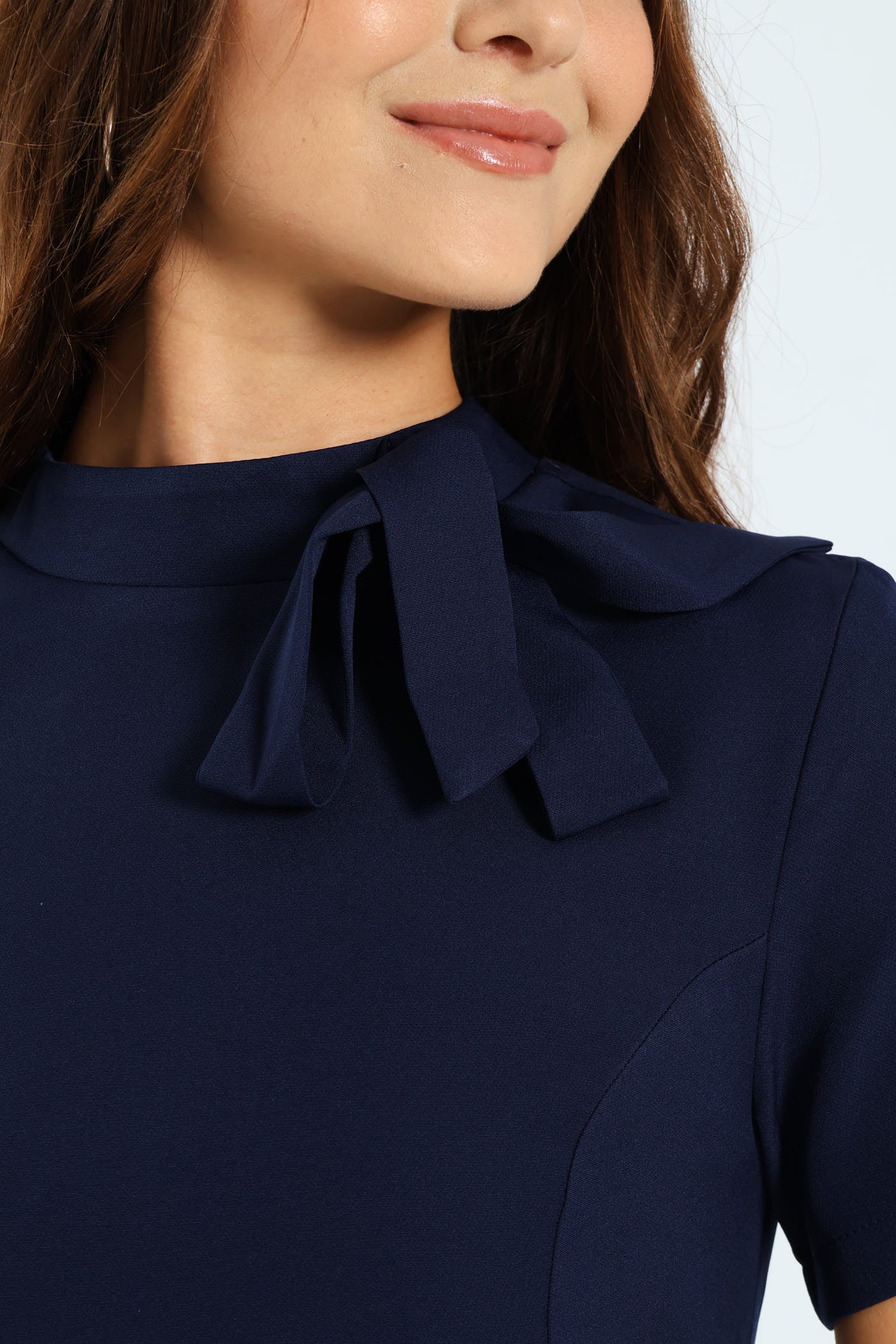 Kitty Bow Pencil Dress - Navy - Image 2