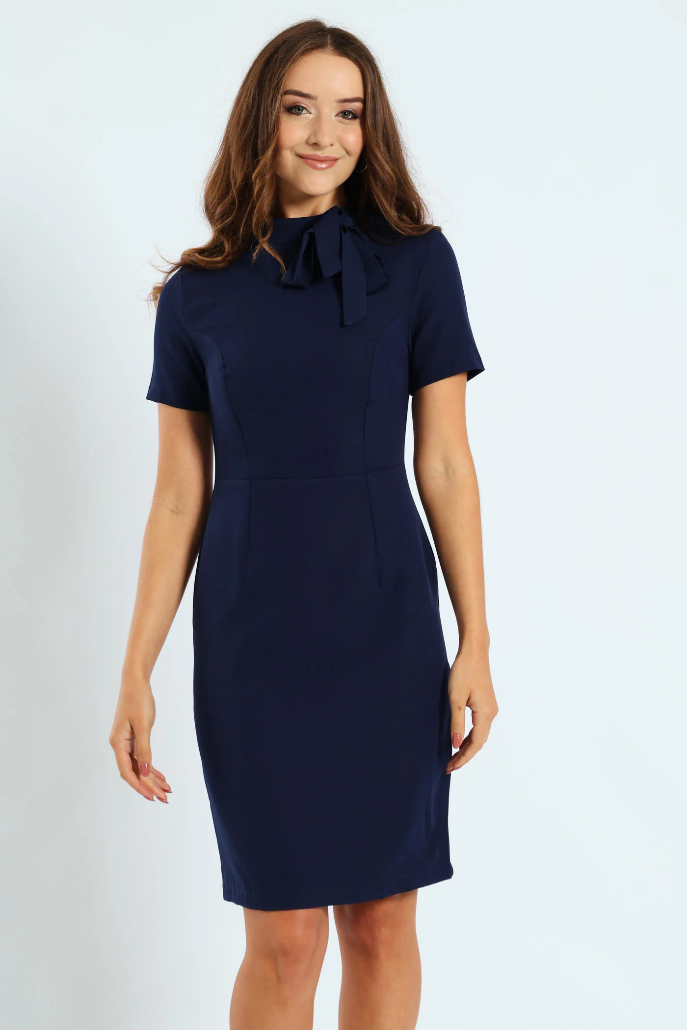 Kitty Bow Pencil Dress - Navy - Image 3