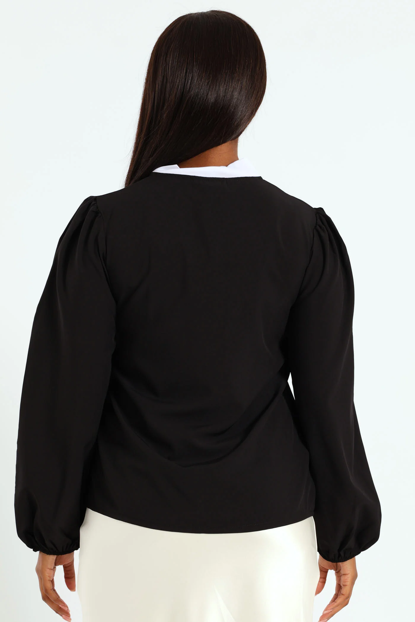 Kitty Bow Preppy Blouse - Black/White - Image 3