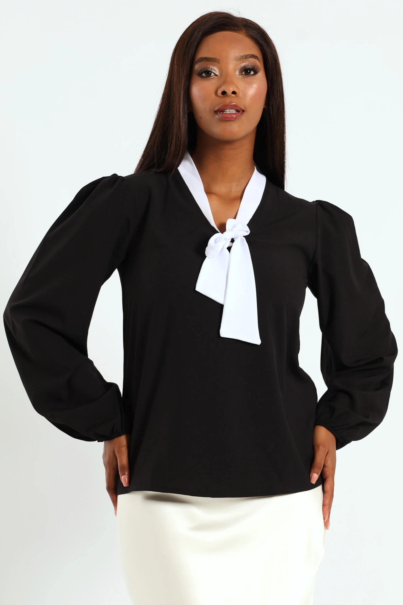 Kitty Bow Preppy Blouse - Black/White - Image 4