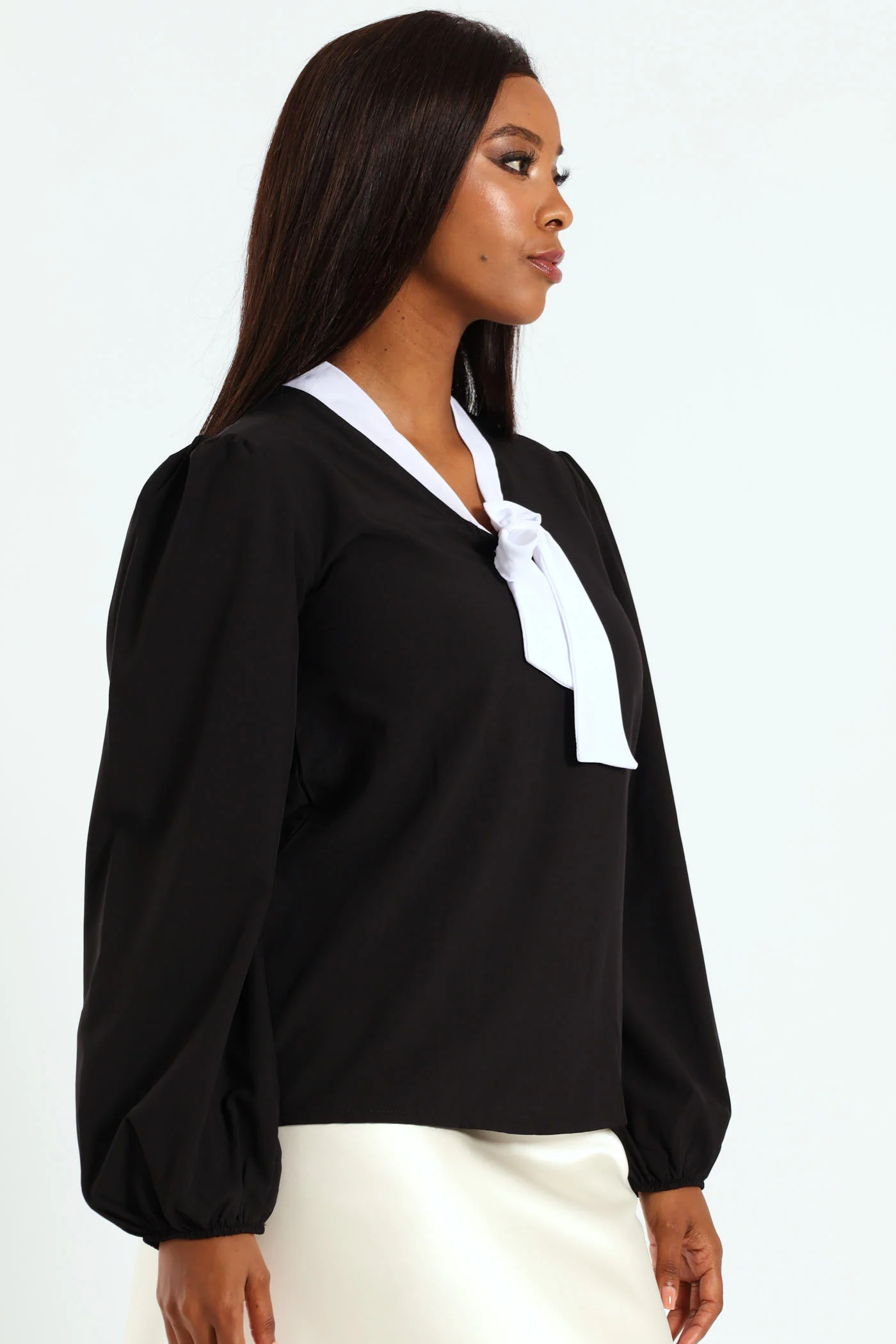 Kitty Bow Preppy Blouse - Black/White - Image 5