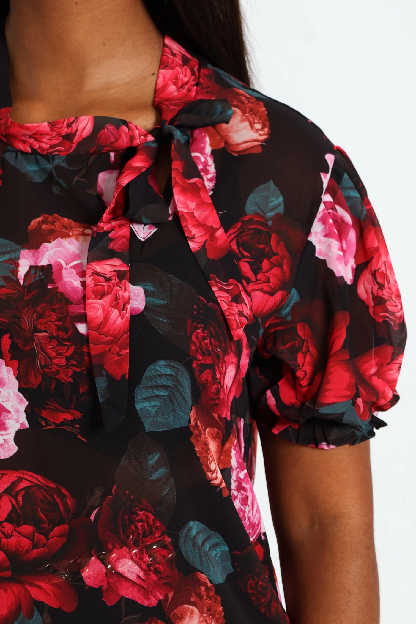 Kitty Bow Puff Sleeve Blouse - Black - Image 2
