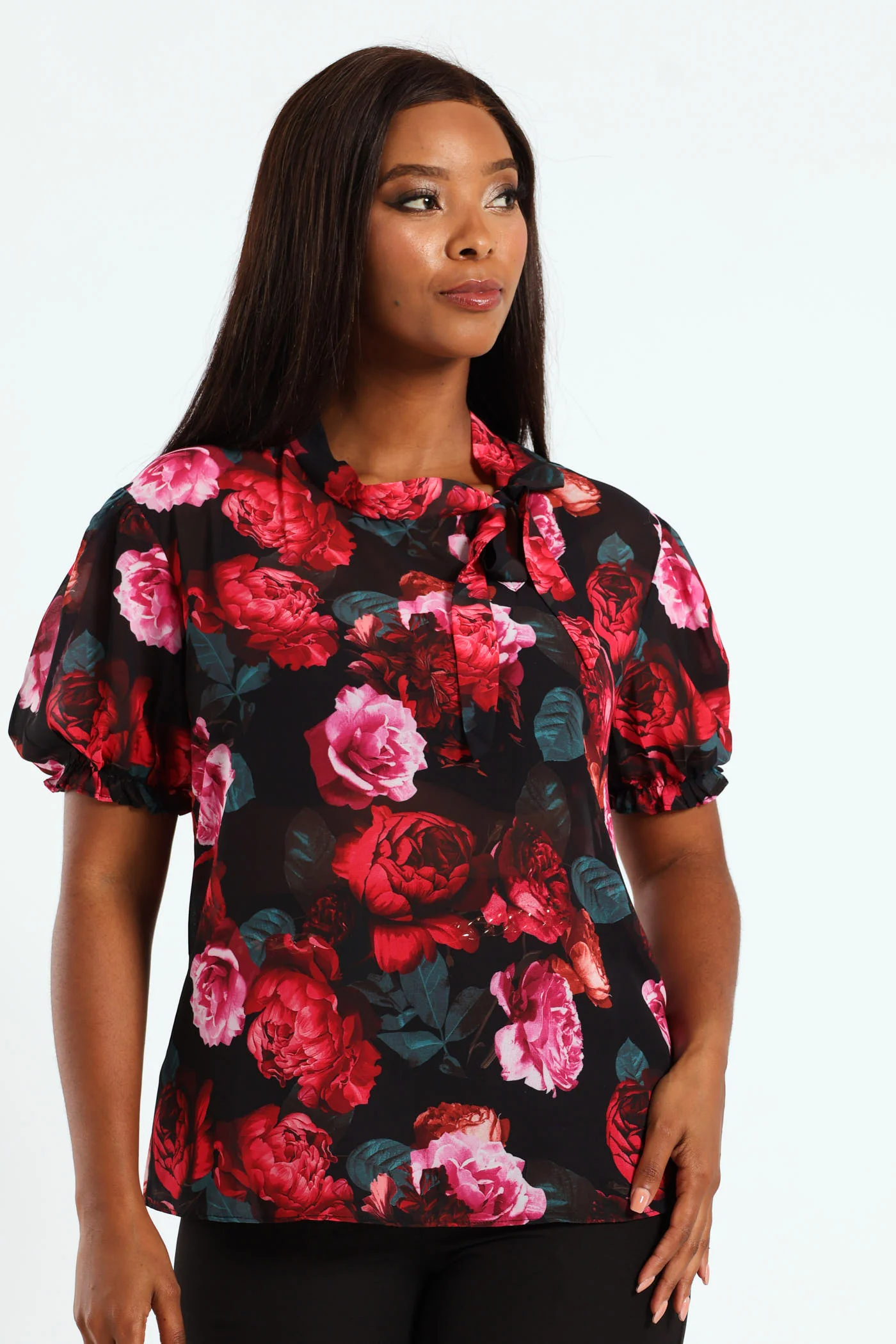 Kitty Bow Puff Sleeve Blouse - Black - Image 4
