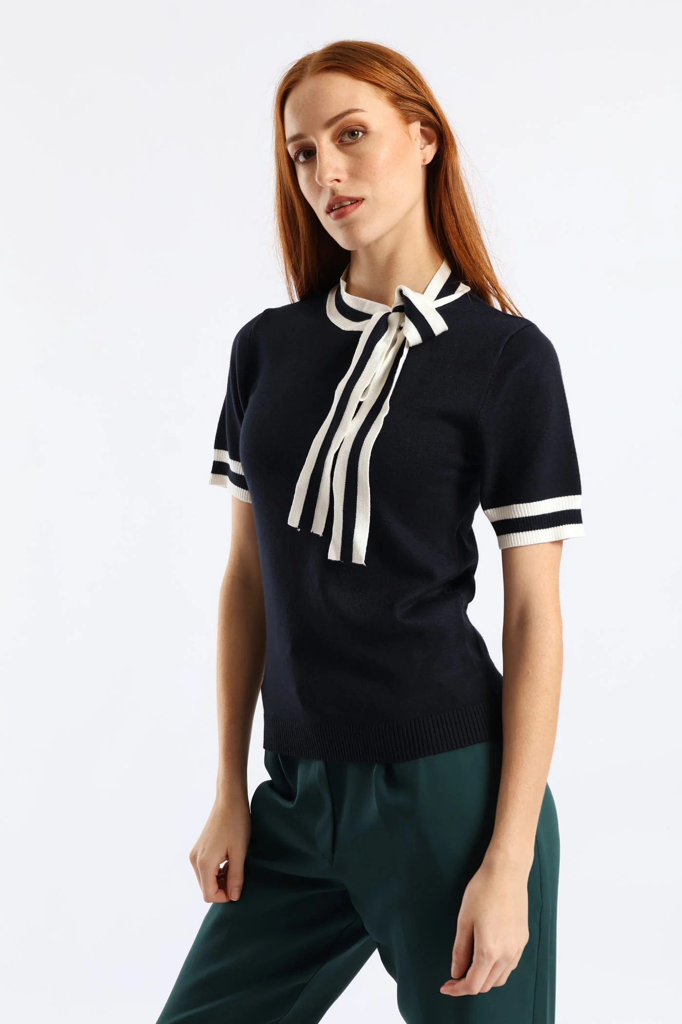 Kitty Bow Pullover Tee - Dark Navy - Image 3