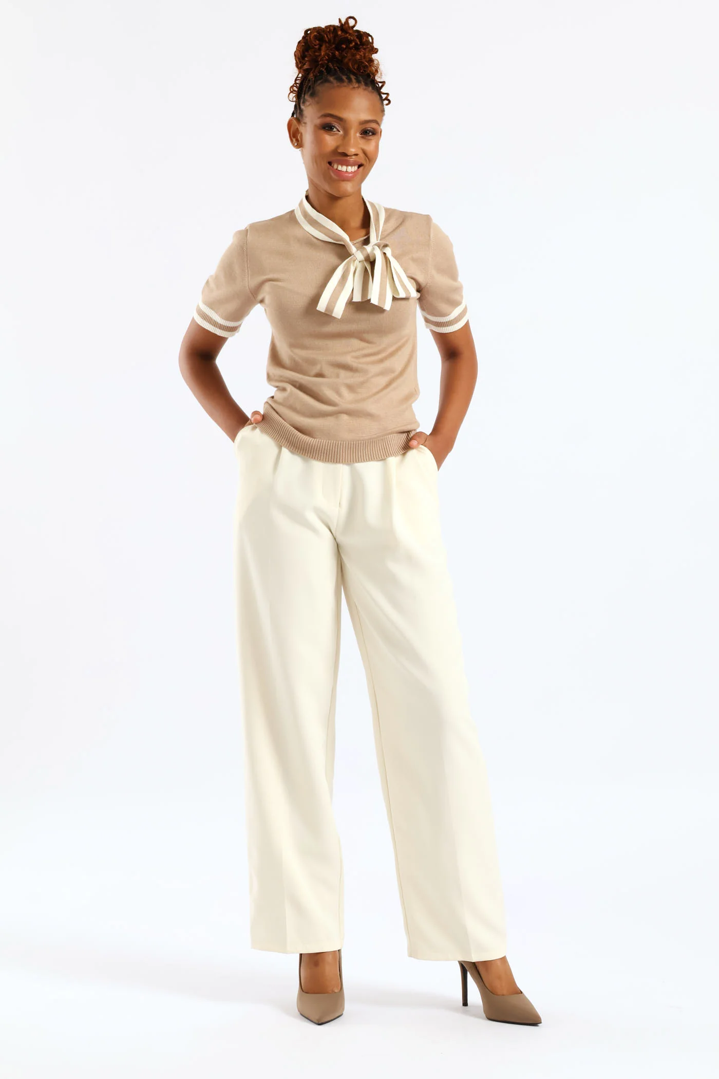 Kitty Bow Pullover Tee - Latte - Image 3