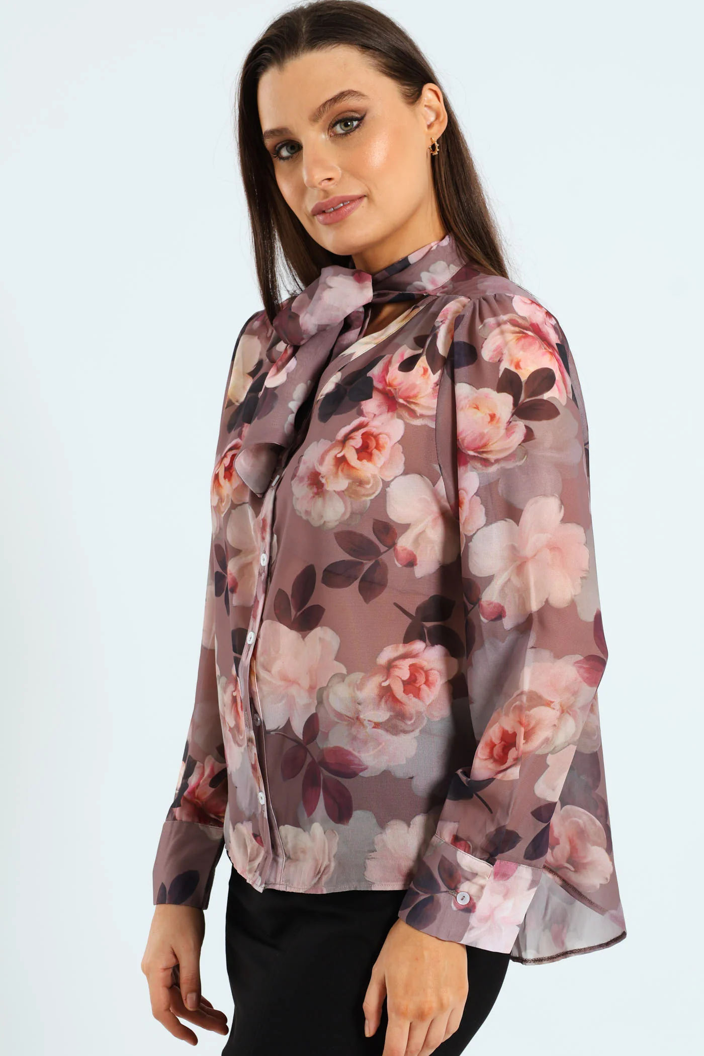 Kitty Bow Rosy Floral Blouse - Mauve - Image 4