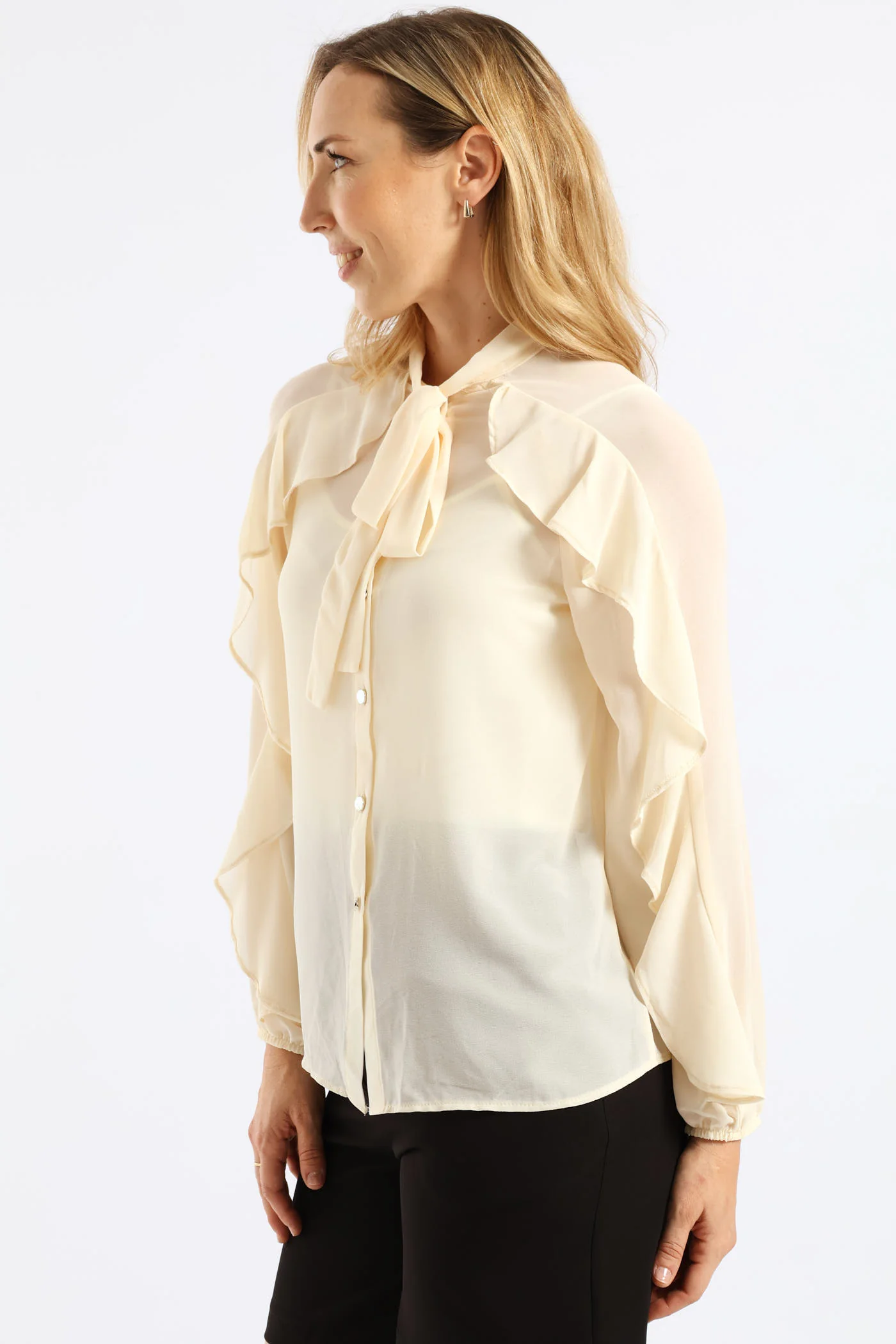 Kitty Bow Ruffle Shirt - Cream - Image 3