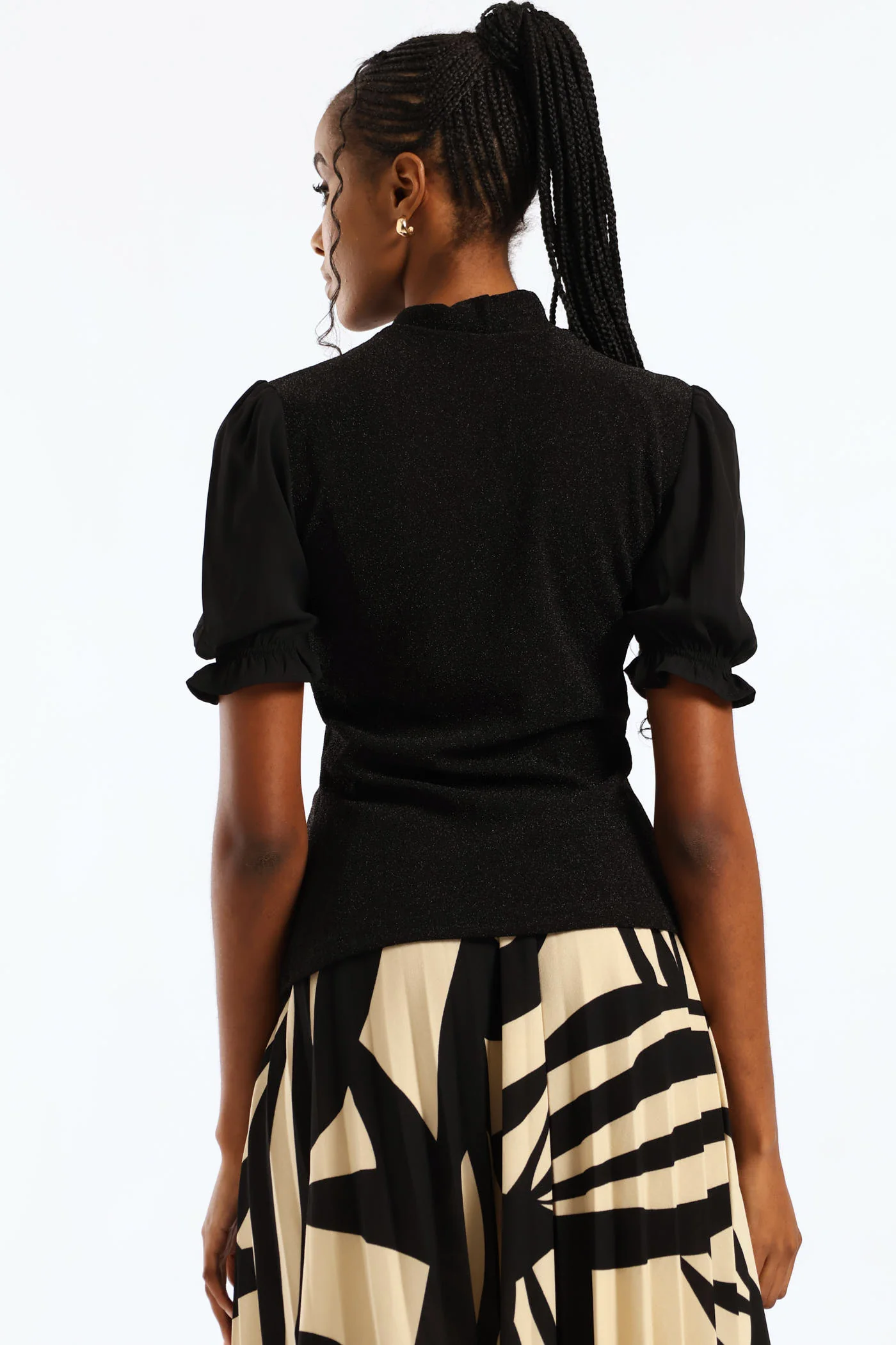 Kitty Bow Shimmer Combo Blouse - Black - Image 4