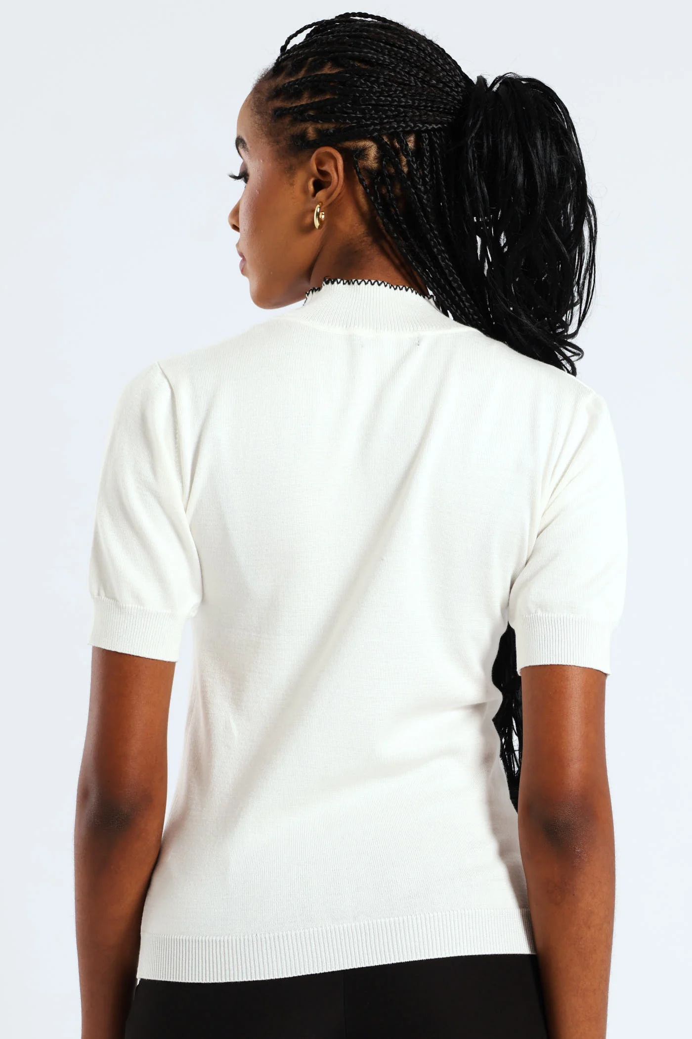 Kitty Bow Zig Zag Pullover Tee - Black/Cream - Image 4