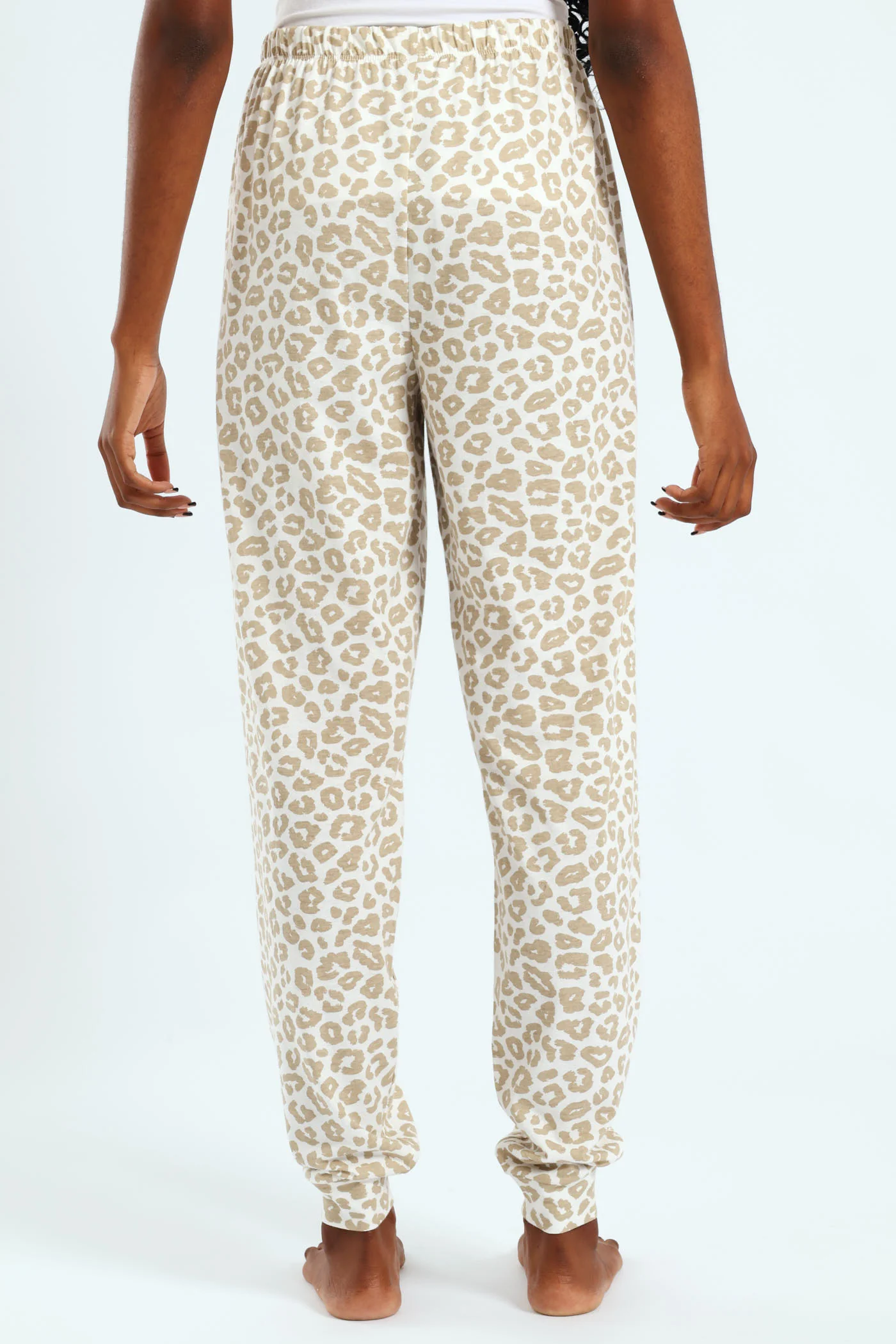 Knit Animal Print Sleep Jogger - Light Brown - Image 3