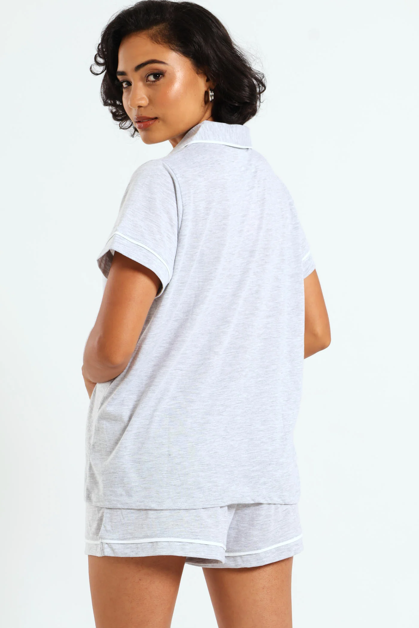 Knit Button Through & Short Set - Grey Melange - Image 2