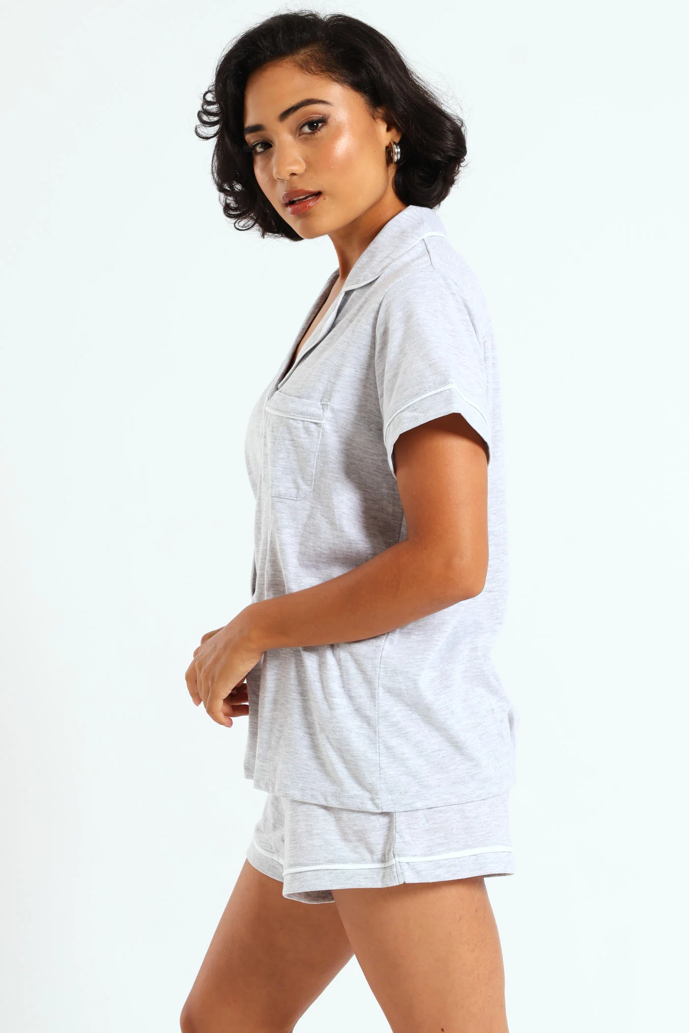 Knit Button Through & Short Set - Grey Melange - Image 4