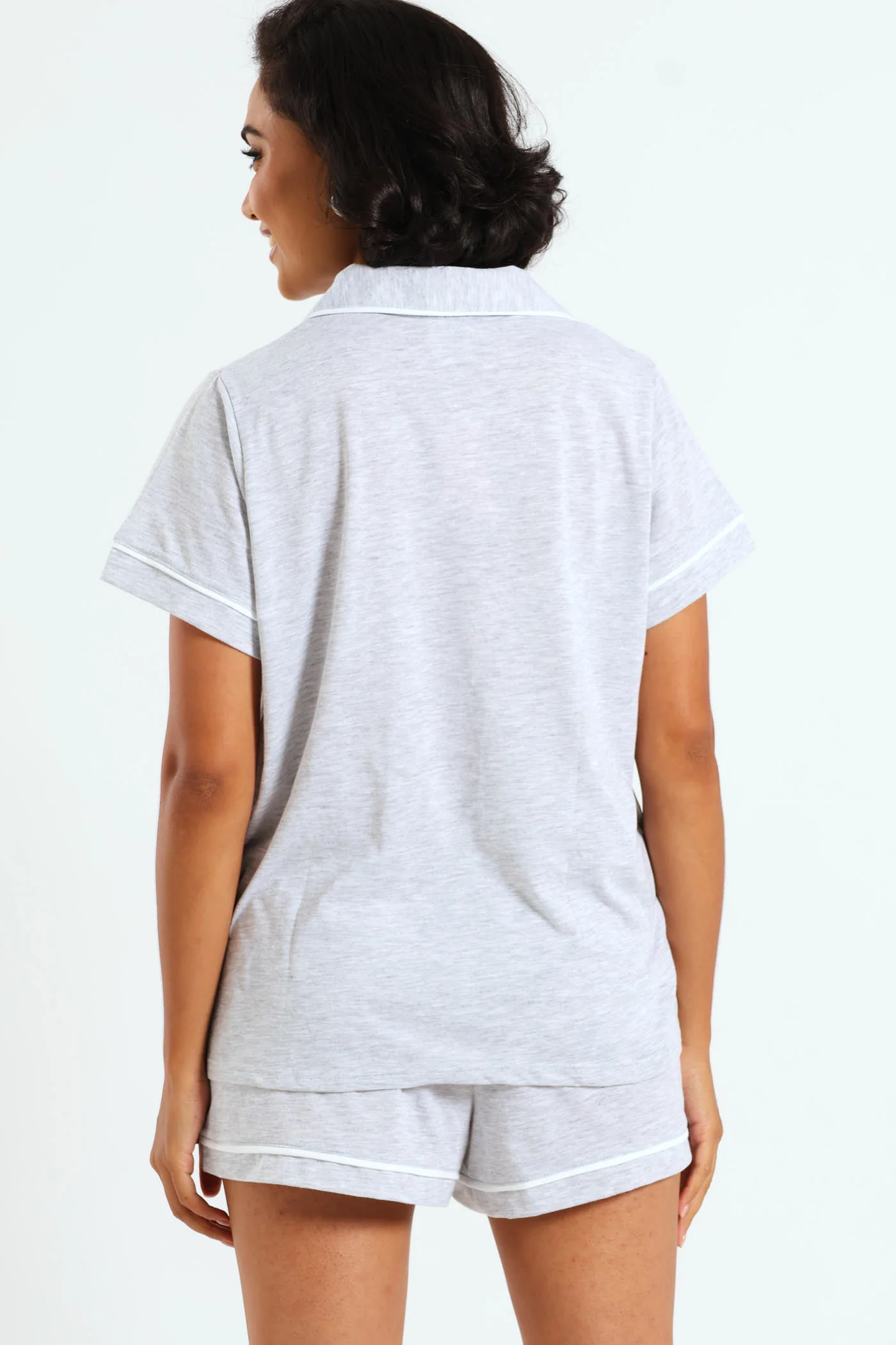 Knit Button Through & Short Set - Grey Melange - Image 5