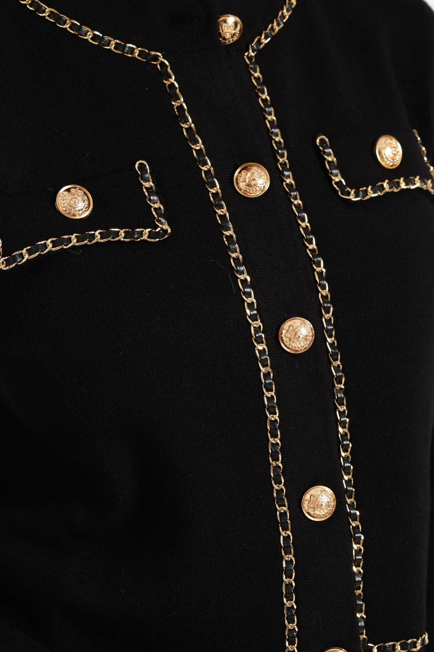 Knit Cardigan With Woven Chain Details - Black - Image 5