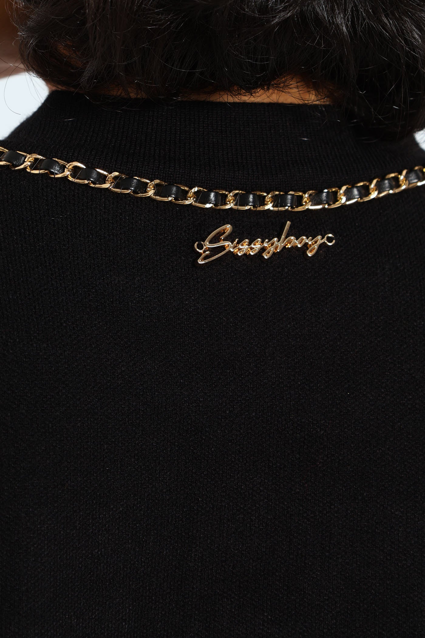 Knit Cardigan With Woven Chain Details - Black - Image 6