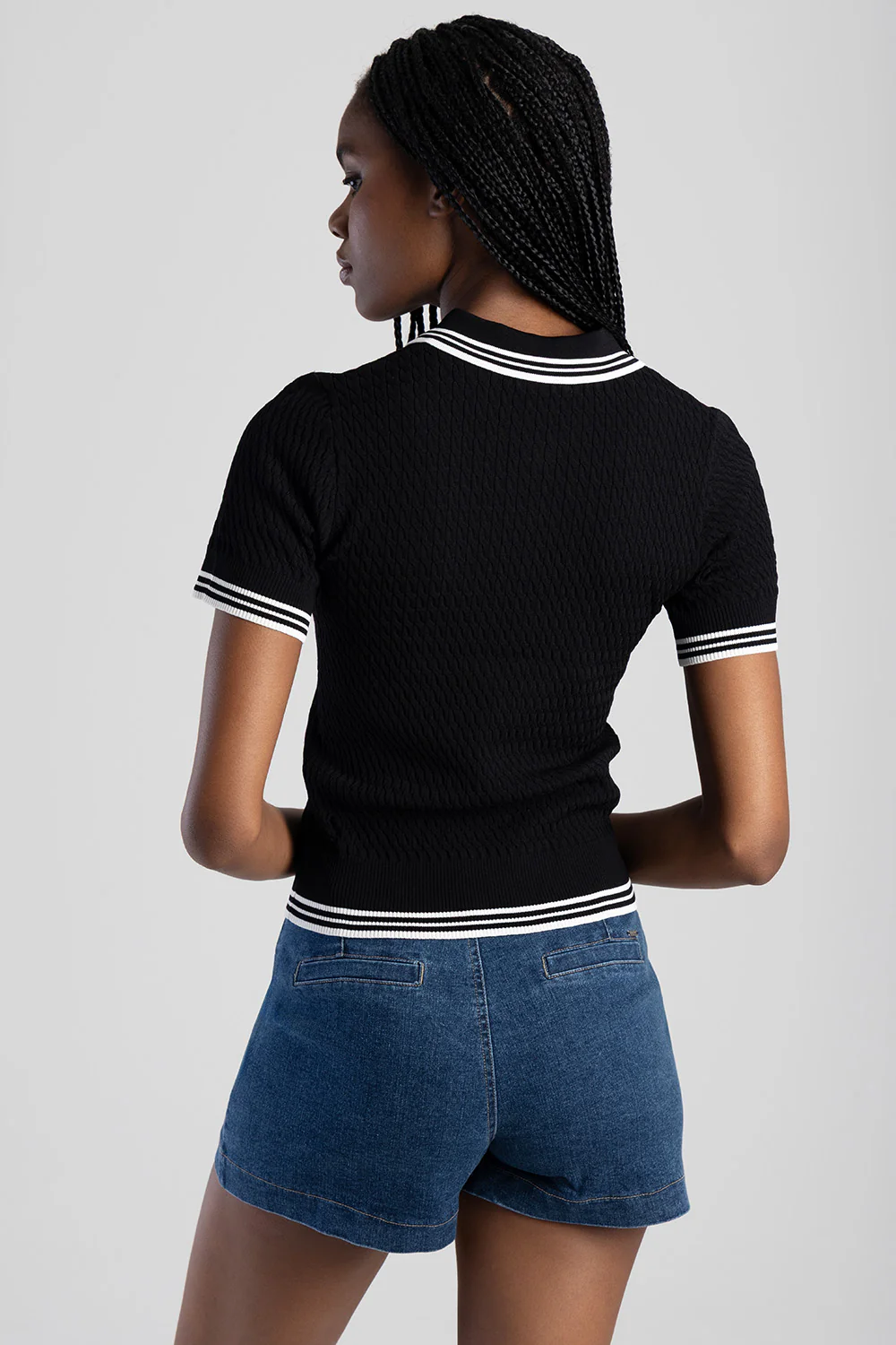 Knit Logo Polo Shirt - Black - Image 3