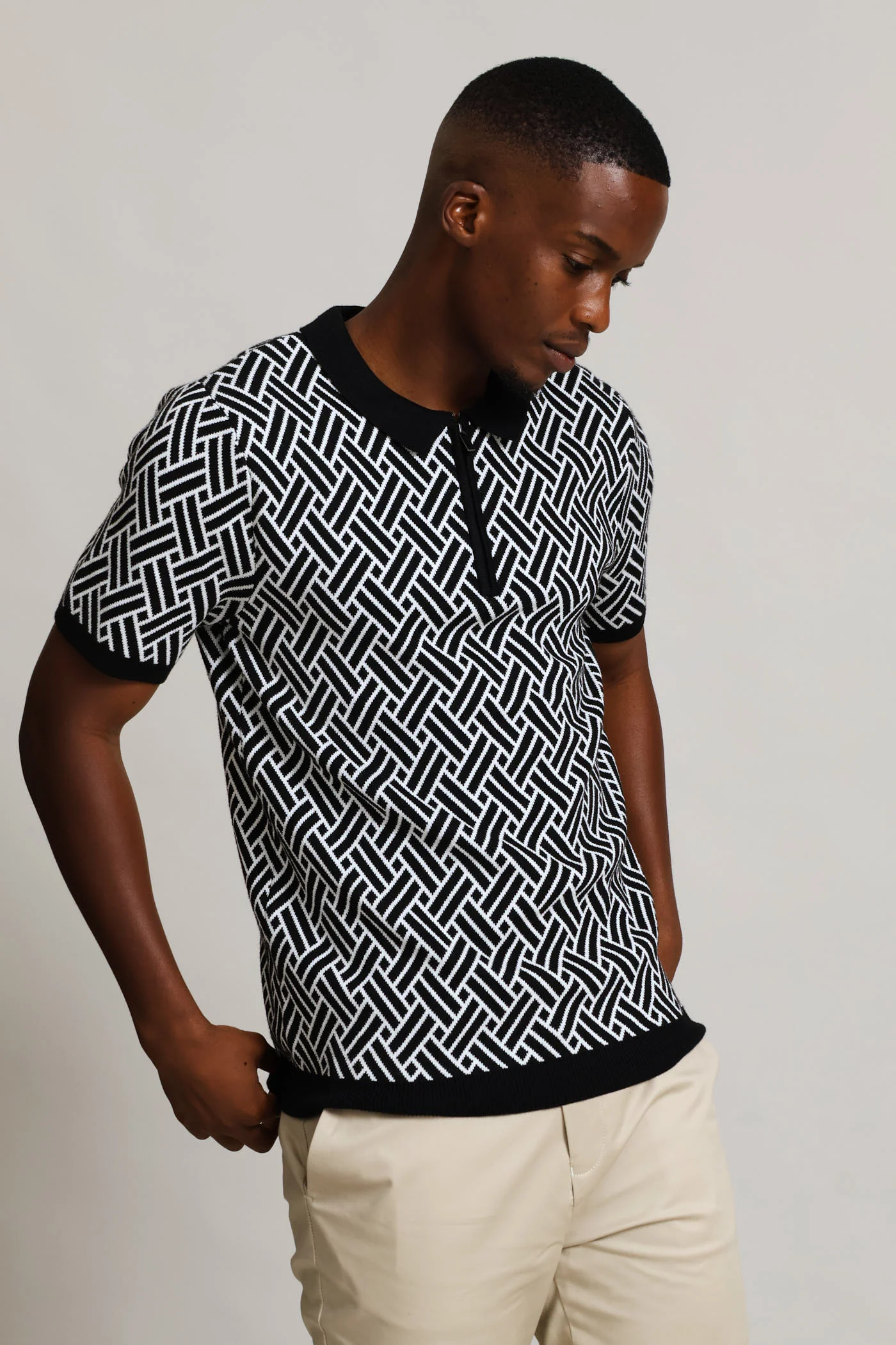 Knit Monochrome Golfer - Black/White - Image 2