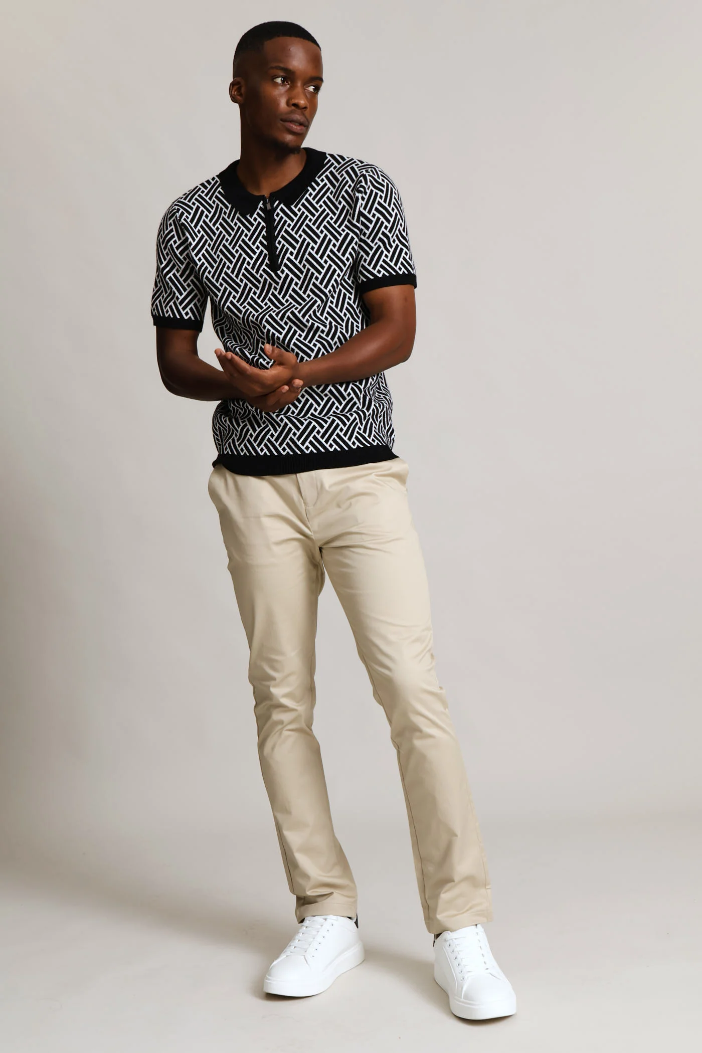 Knit Monochrome Golfer - Black/White - Image 6