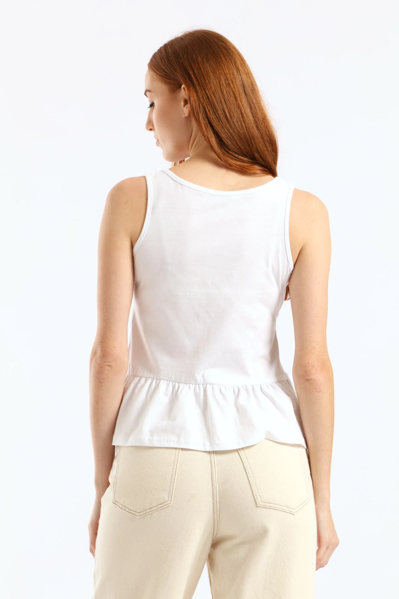 Knit Peplum Hem Tank - White - Image 3