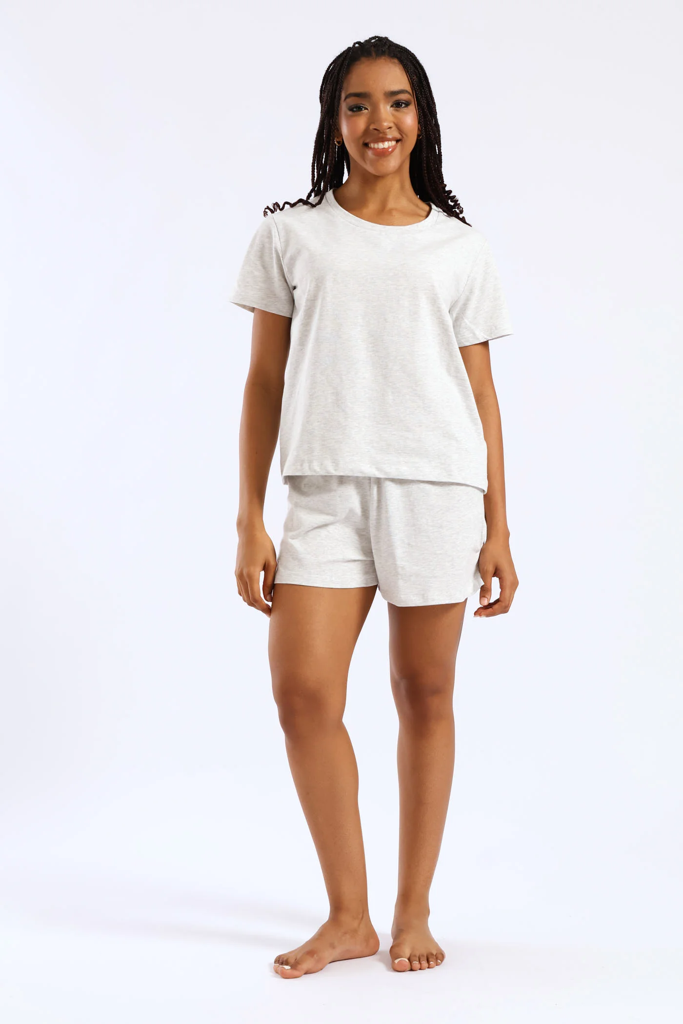 Knit Short Sleep Set - Grey Melange - Image 5