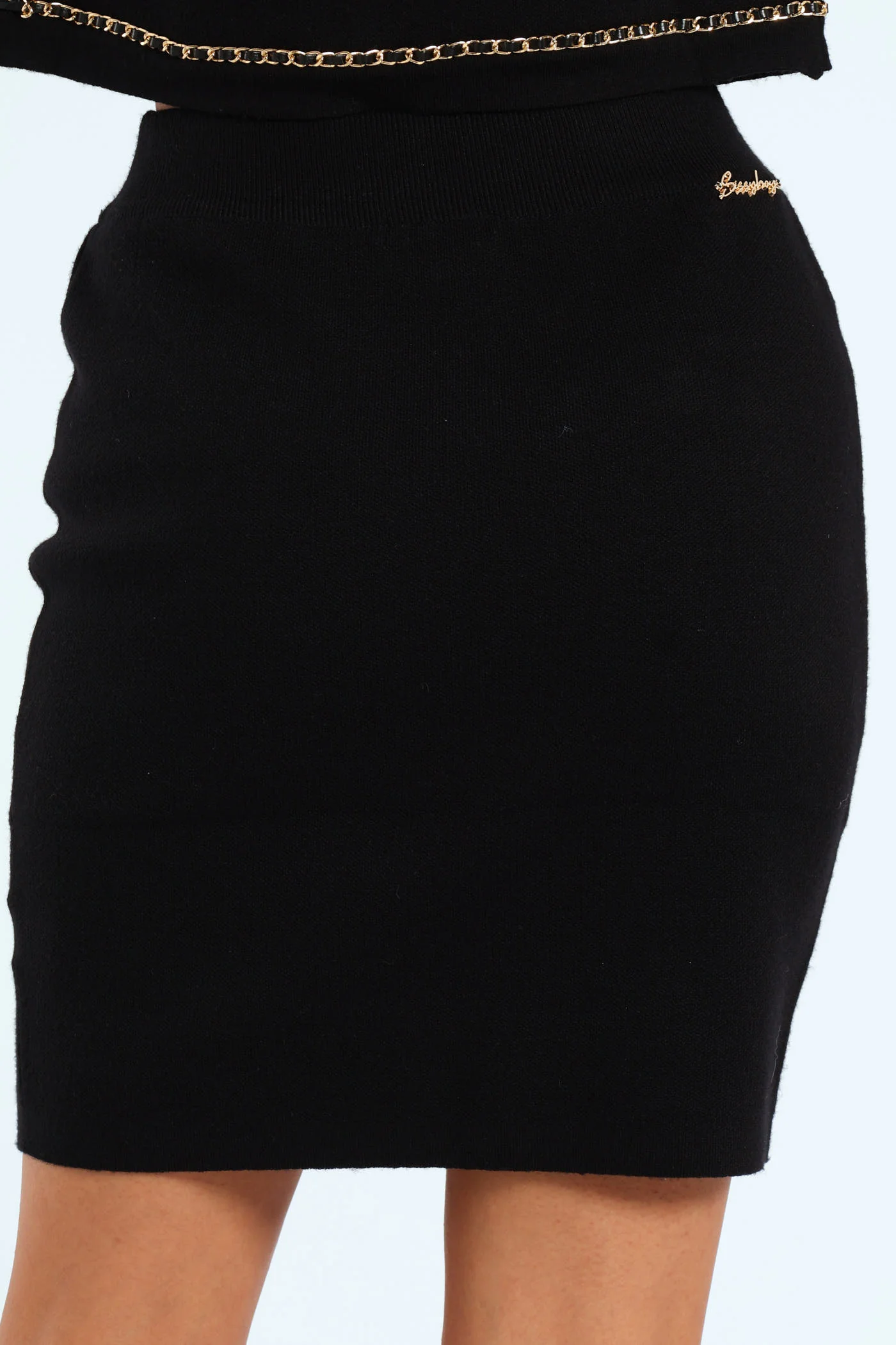 Knit Skirt With Woven Chain Details - Black - Image 6