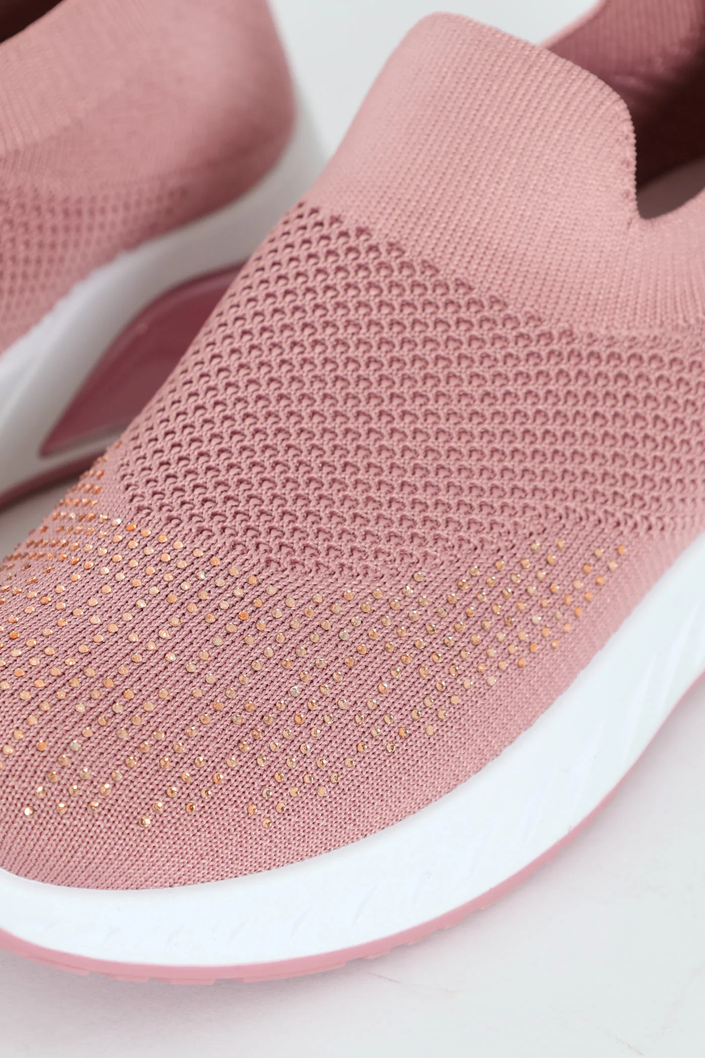 Knit Slip On Sneaker With Diamnte Detail - Blush - Image 2