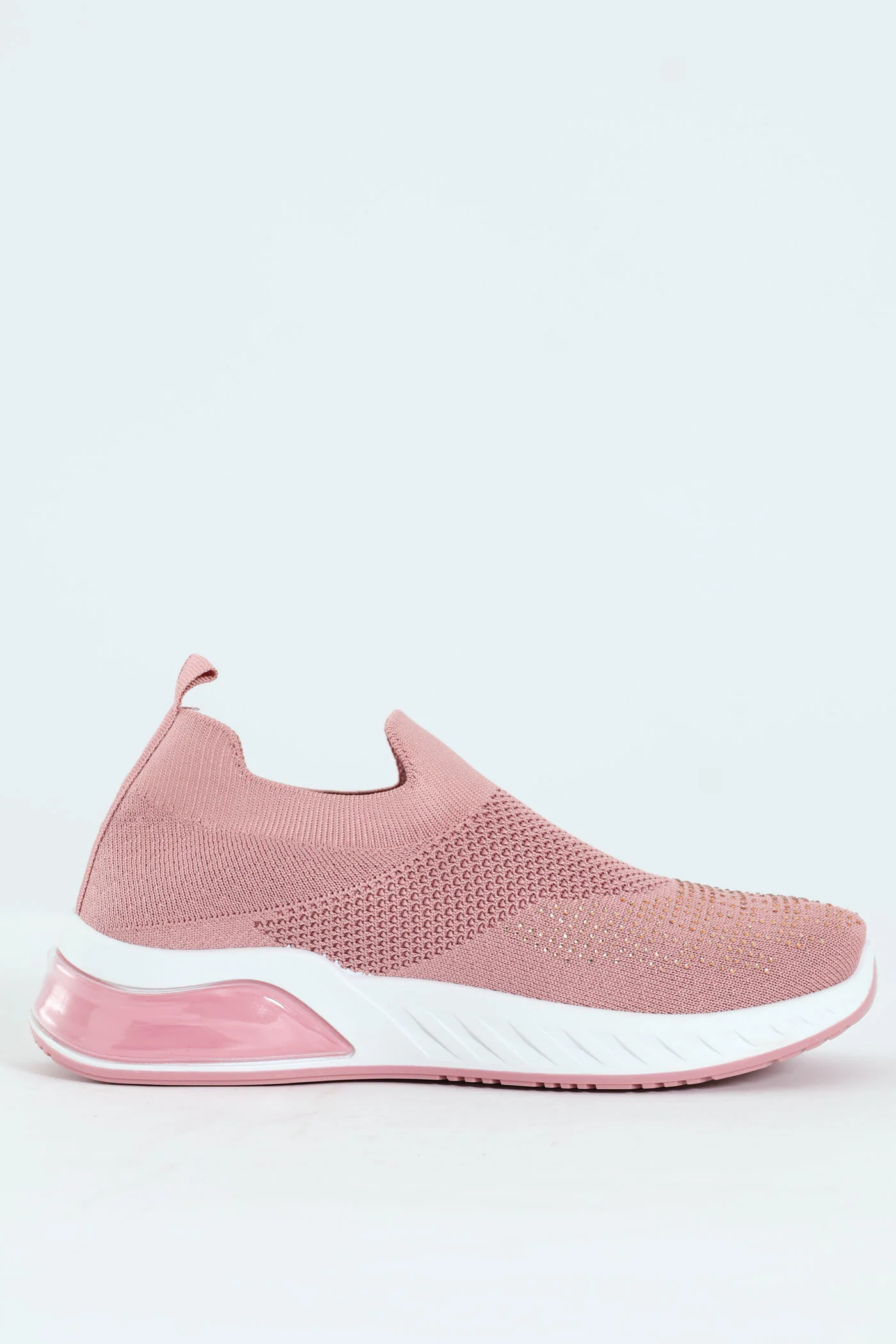 Knit Slip On Sneaker With Diamnte Detail - Blush - Image 4