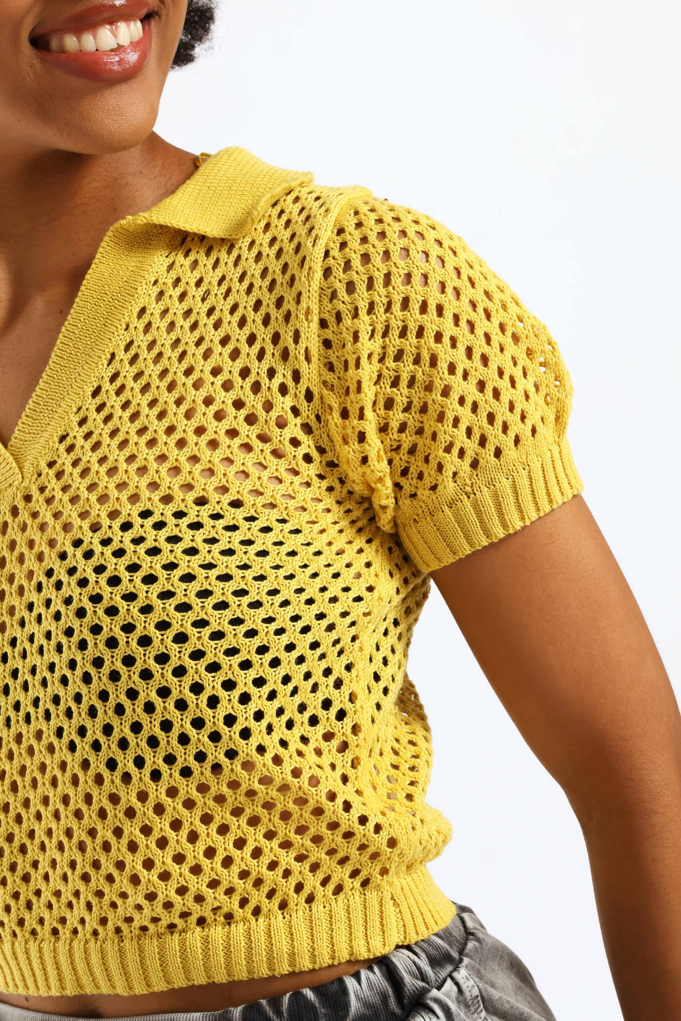 Knitted Polo Tee - Yellow - Image 2