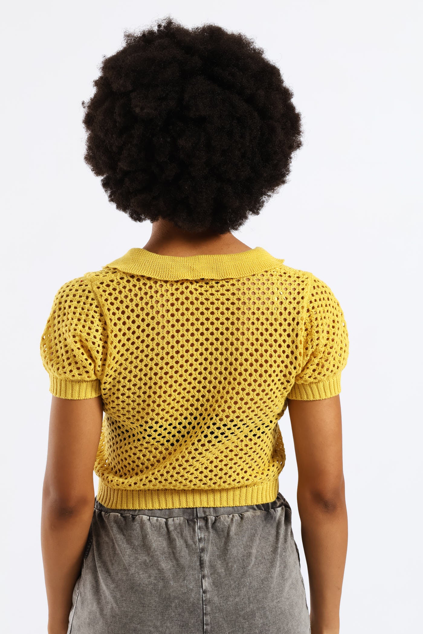 Knitted Polo Tee - Yellow - Image 3