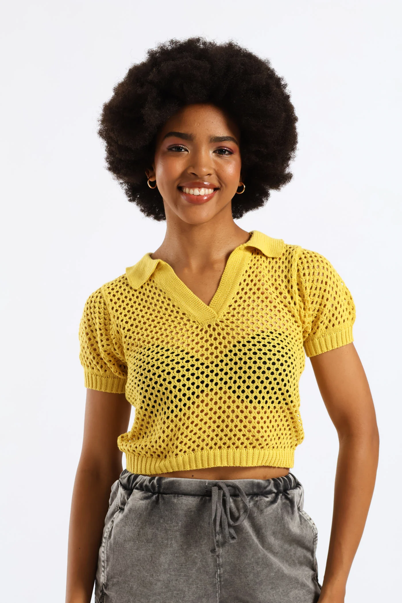 Knitted Polo Tee - Yellow - Image 4