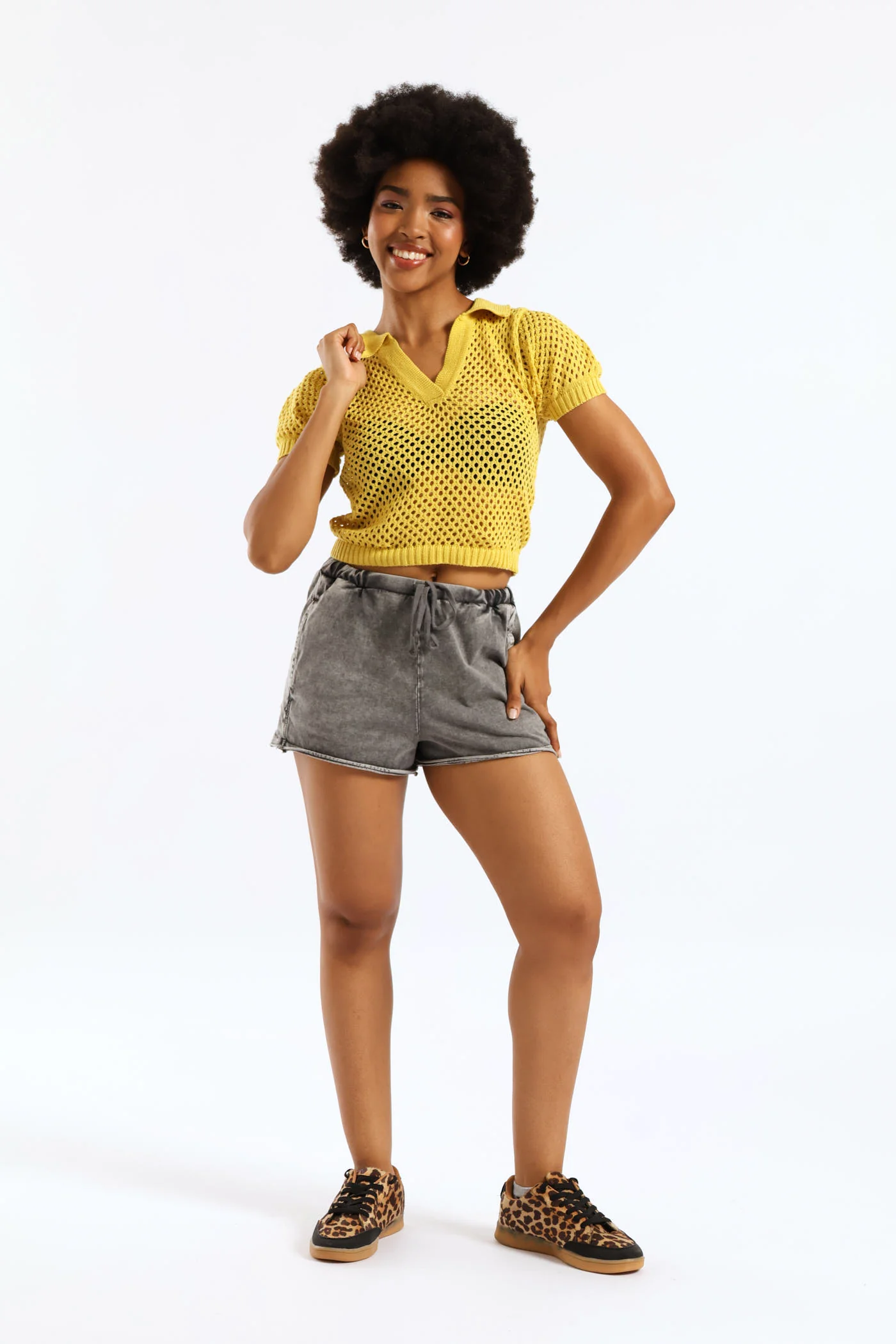 Knitted Polo Tee - Yellow - Image 6