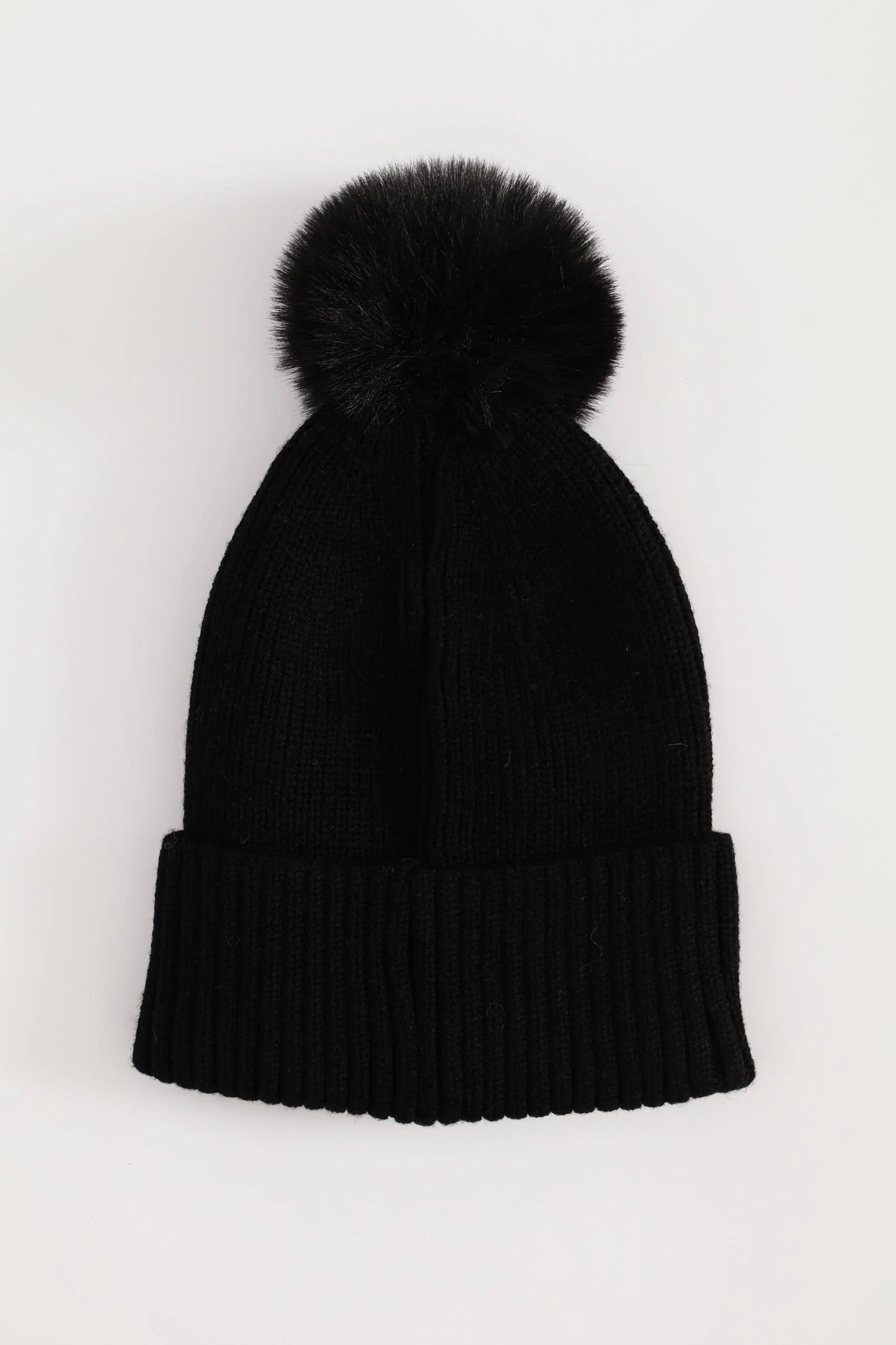Knitted Pom Pom Beanie - Black - Image 3