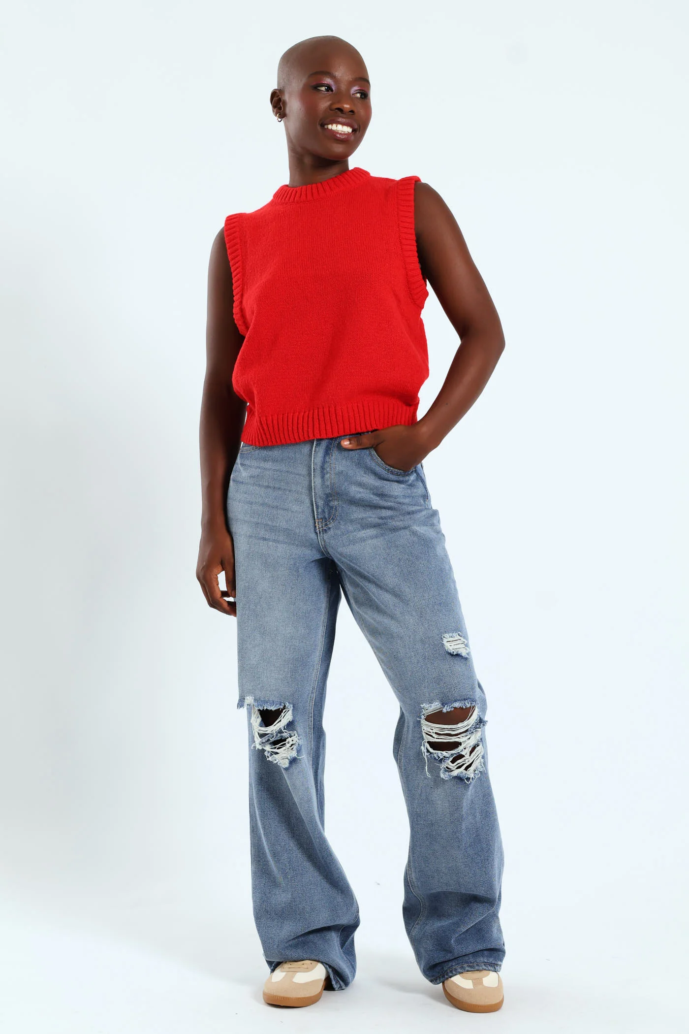 Knitted Vest - Red - Image 3