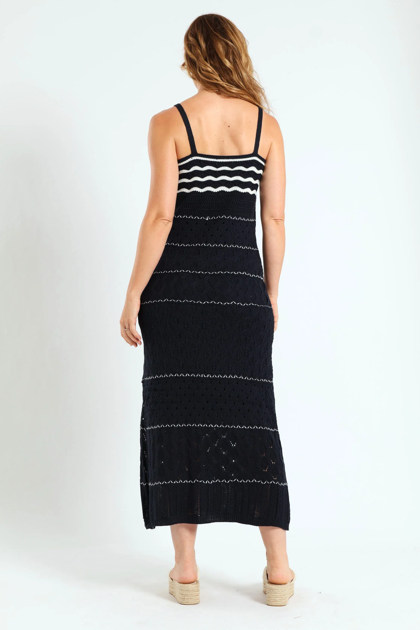 Knitwear Maxi Dress With Lining - Navy/White - Image 2