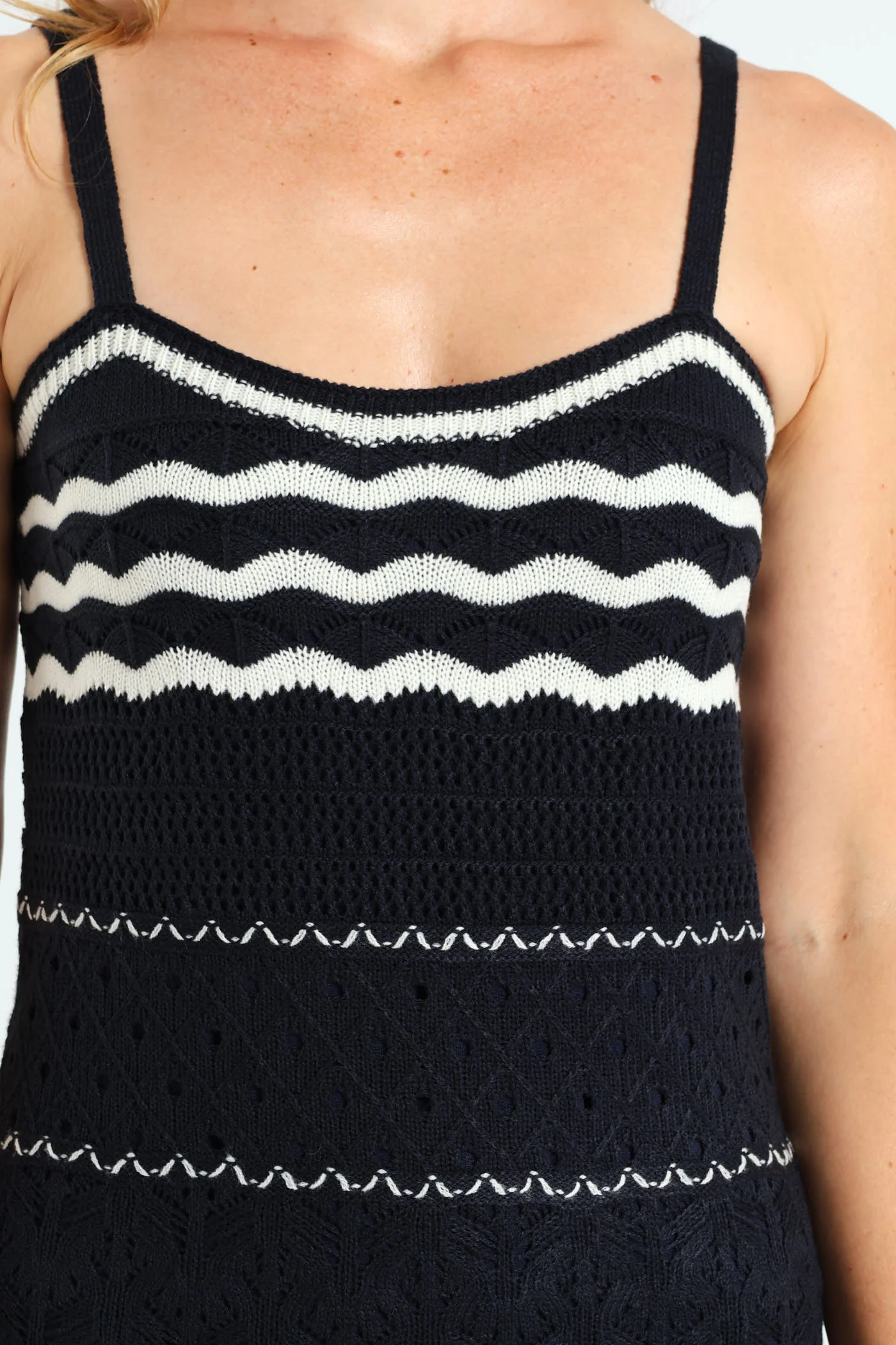 Knitwear Maxi Dress With Lining - Navy/White - Image 4
