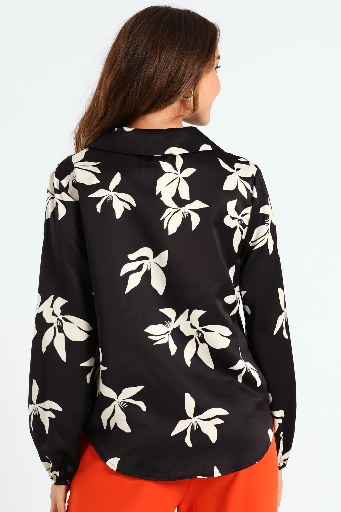 Knot Detail Satin Shirt - Black/Cream - Image 3