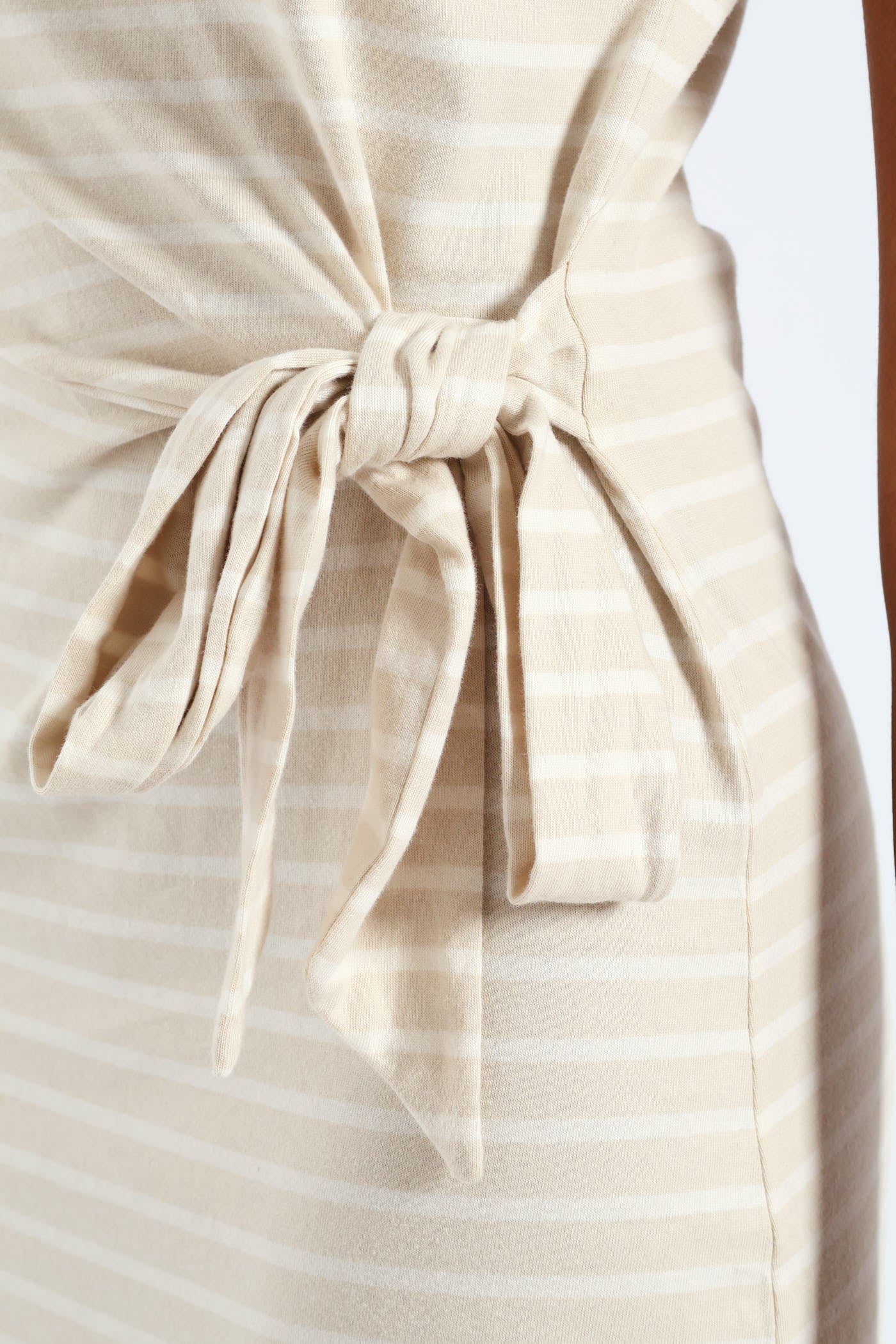 Knot Front Side Slit Midi T-Shirt Dress - Beige/Cream - Image 4