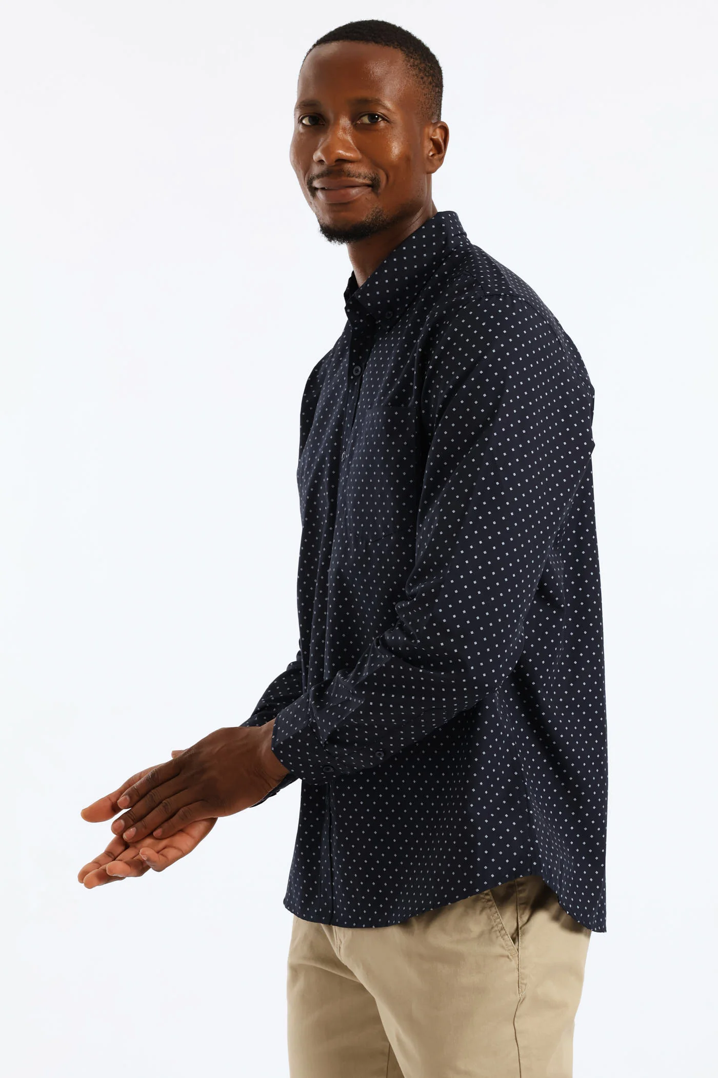 Knot Print Button Down Shirt - Navy - Image 3