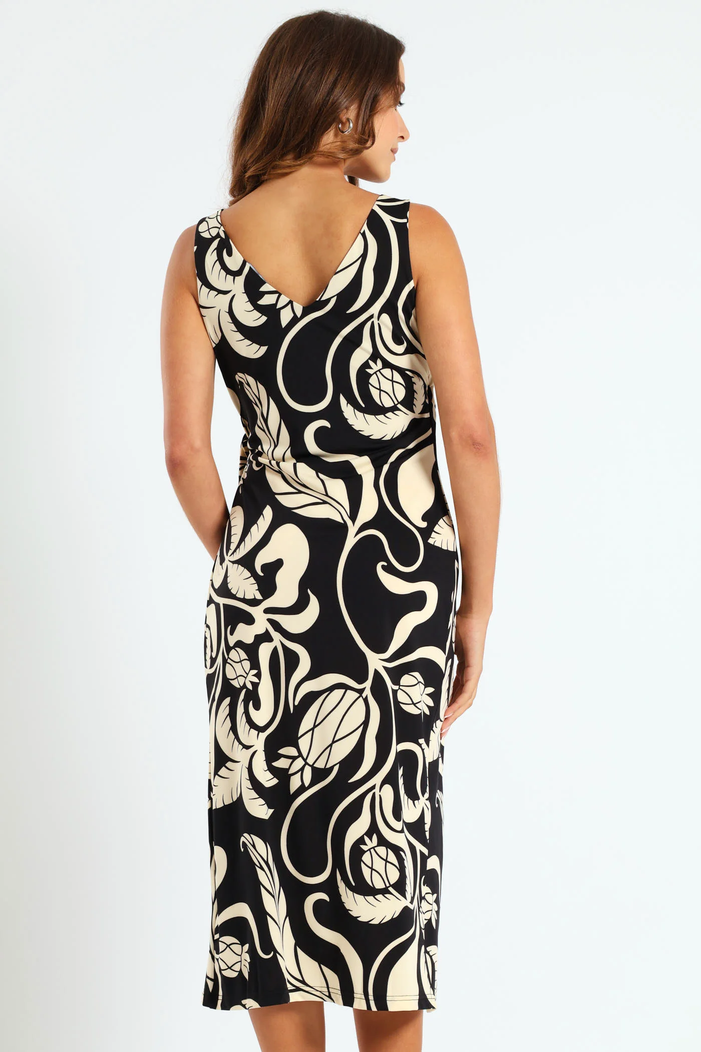 Knot Slinky Midi Dress - Black/Cream - Image 5