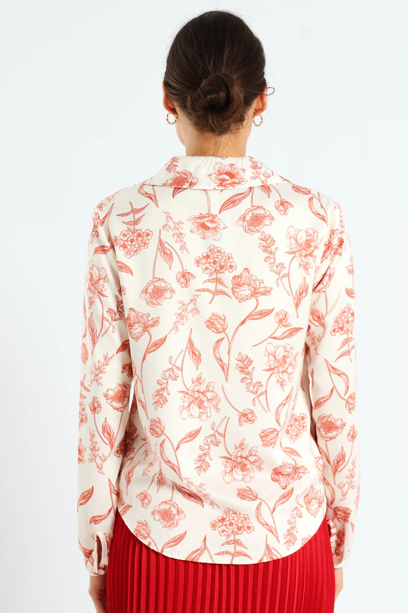 Knot Tonal Floral Satin Shirt - Cream - Image 3