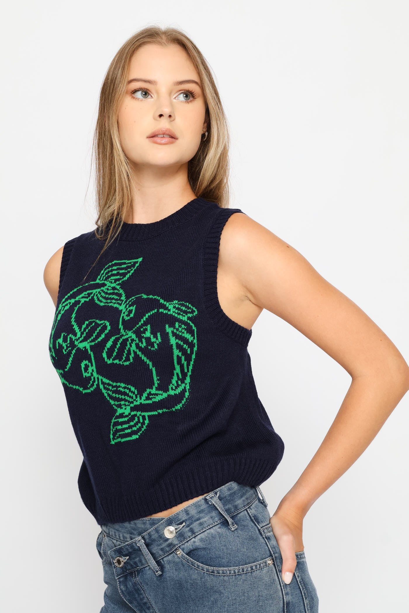 Koi Fish Knit Vest - Navy - Image 3