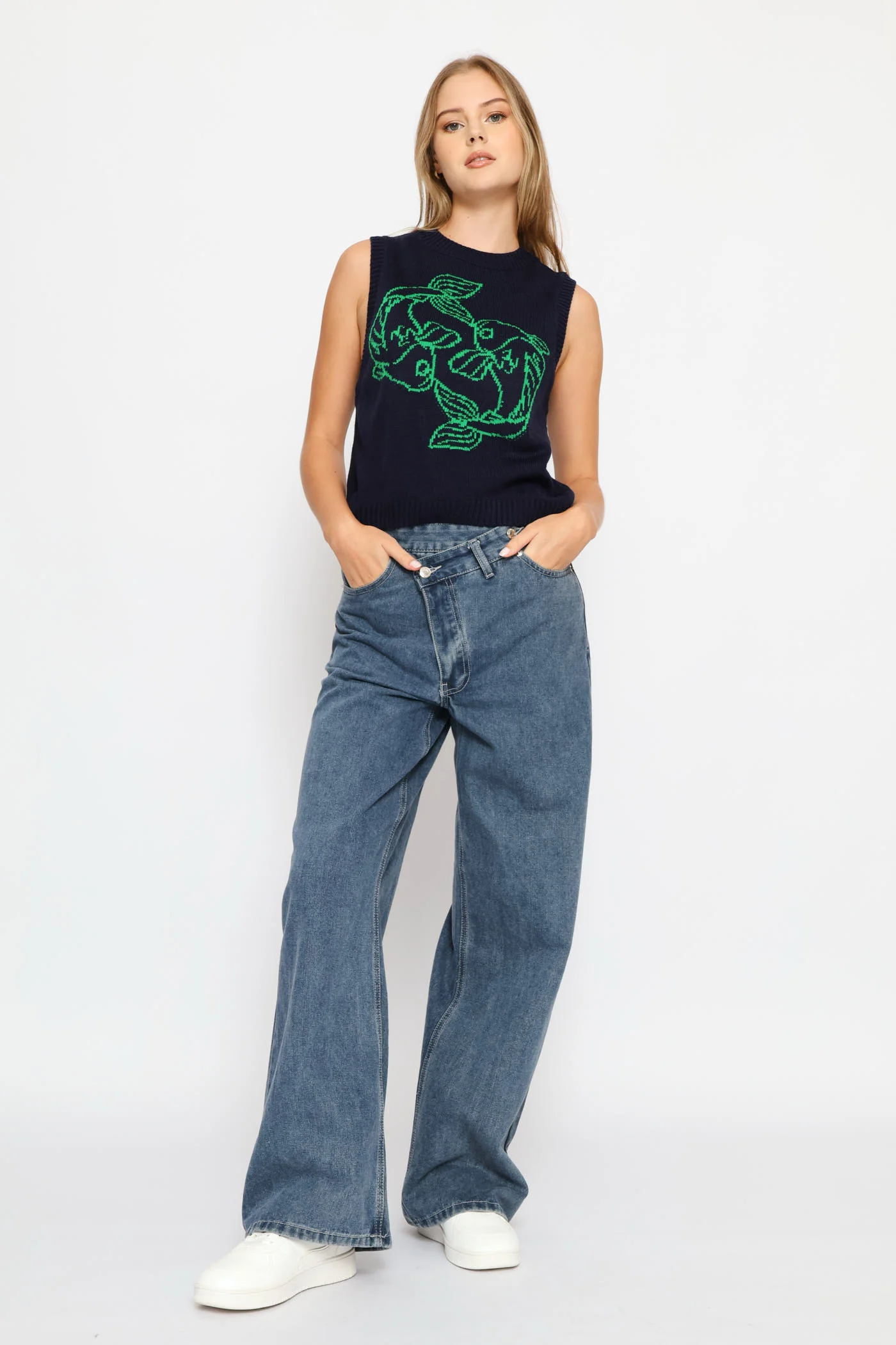 Koi Fish Knit Vest - Navy - Image 5