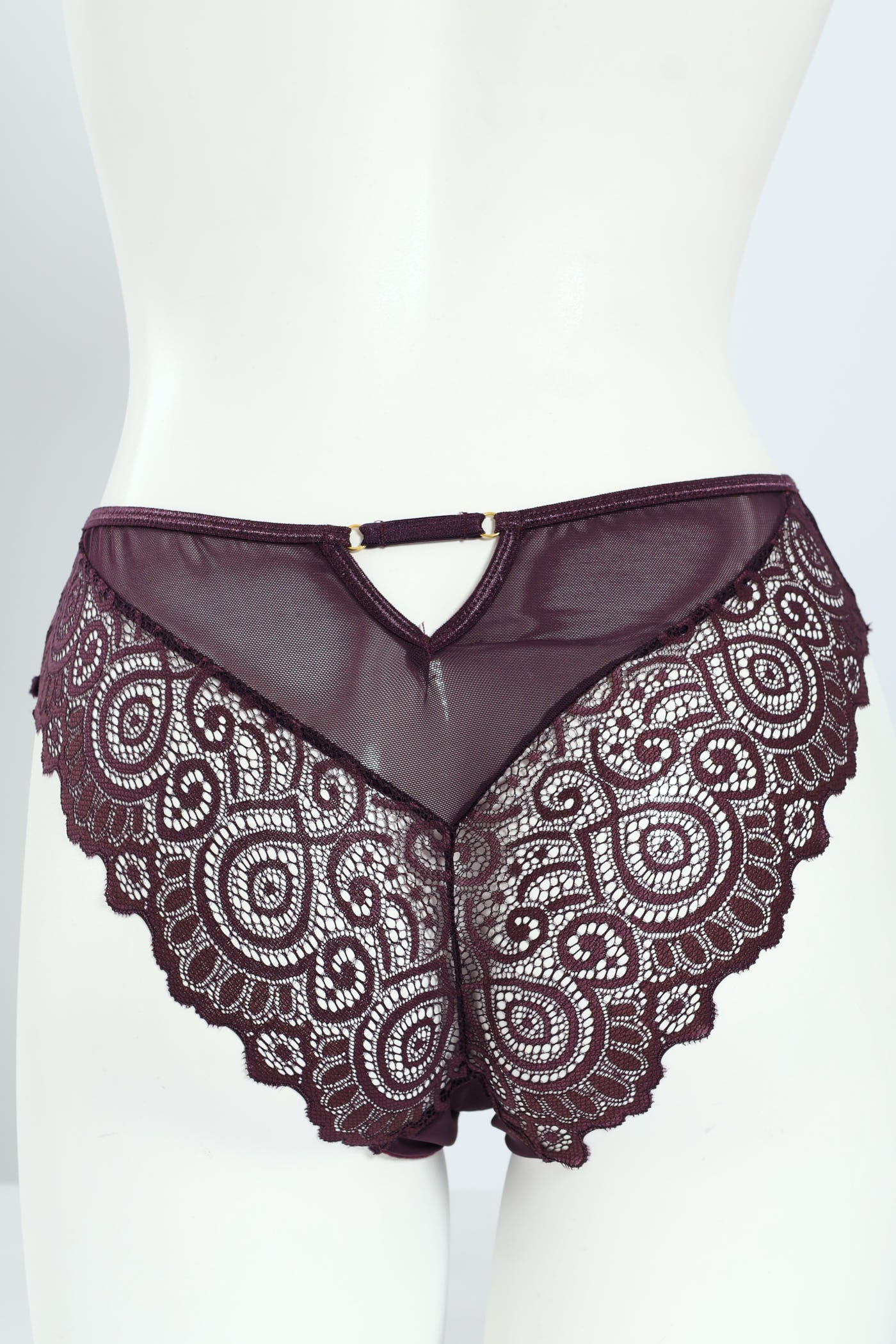Lace & Mesh Brazilian Panty - Plum - Image 2