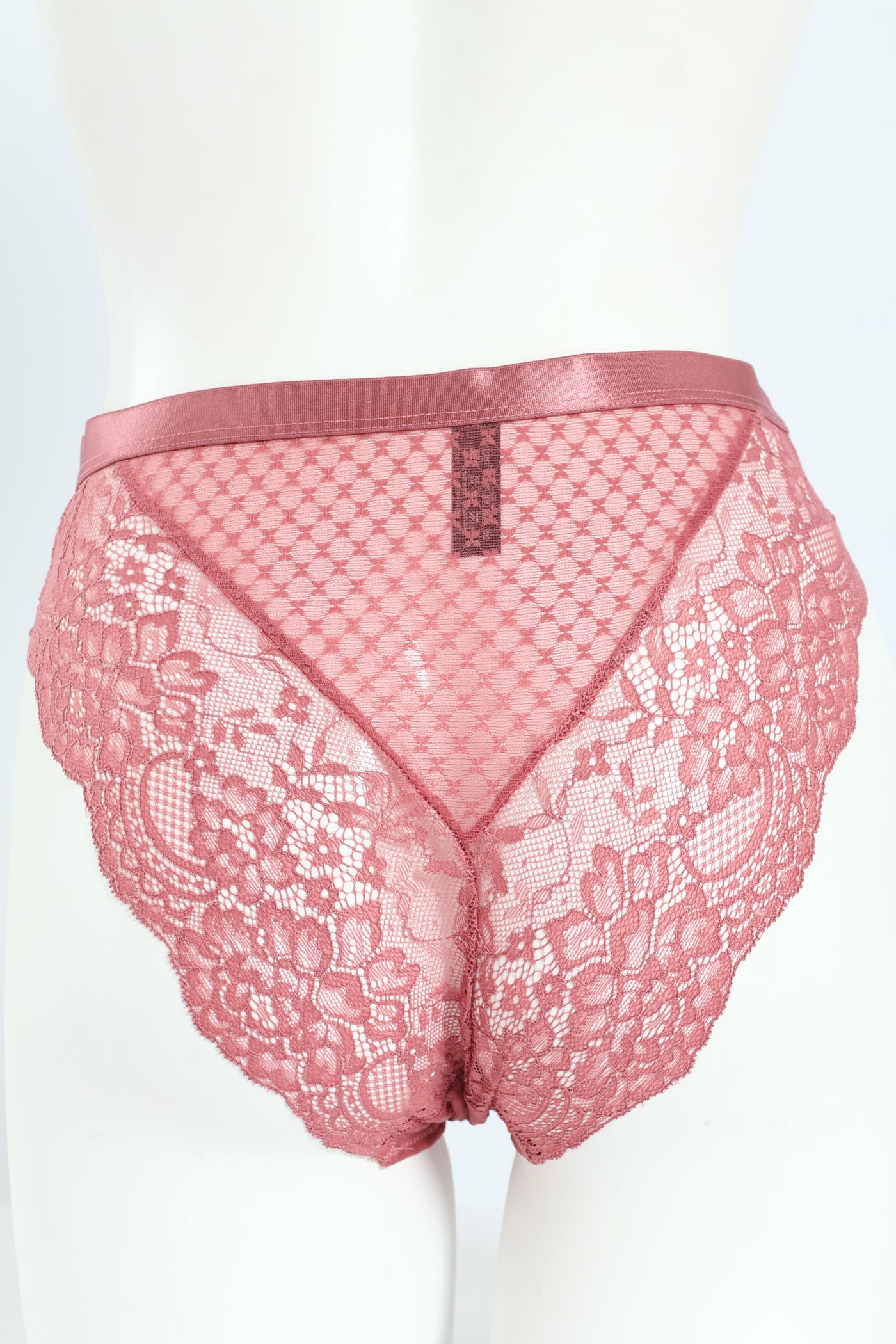 Lace & Mesh Hi Cut Panties - Rose - Image 2