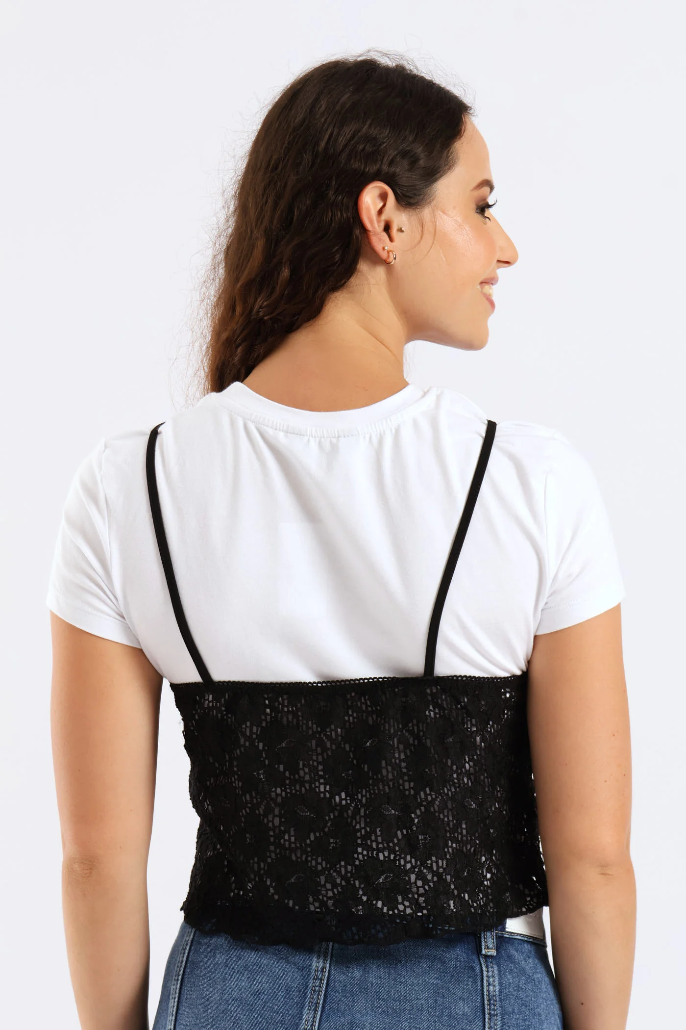 Lace Bralette Print Tee - White/Black - Image 2