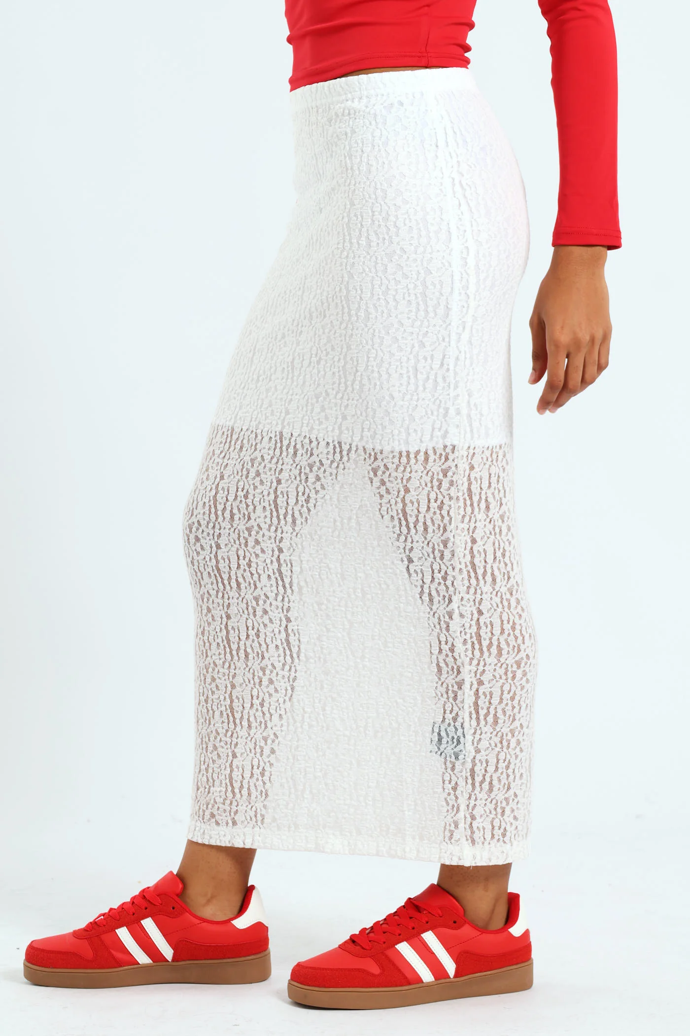 Lace Column Midi Skirt - White - Image 2