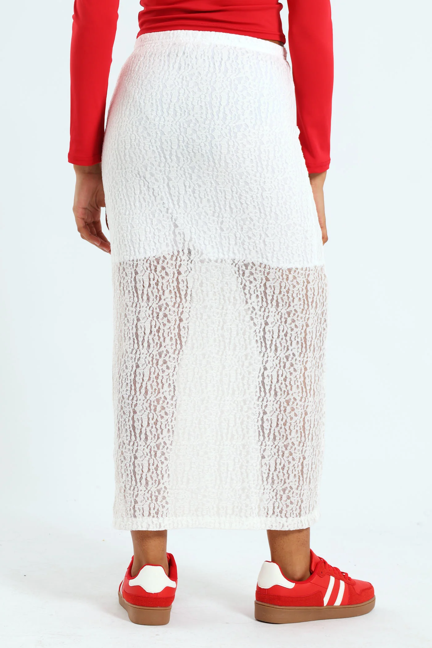 Lace Column Midi Skirt - White - Image 3