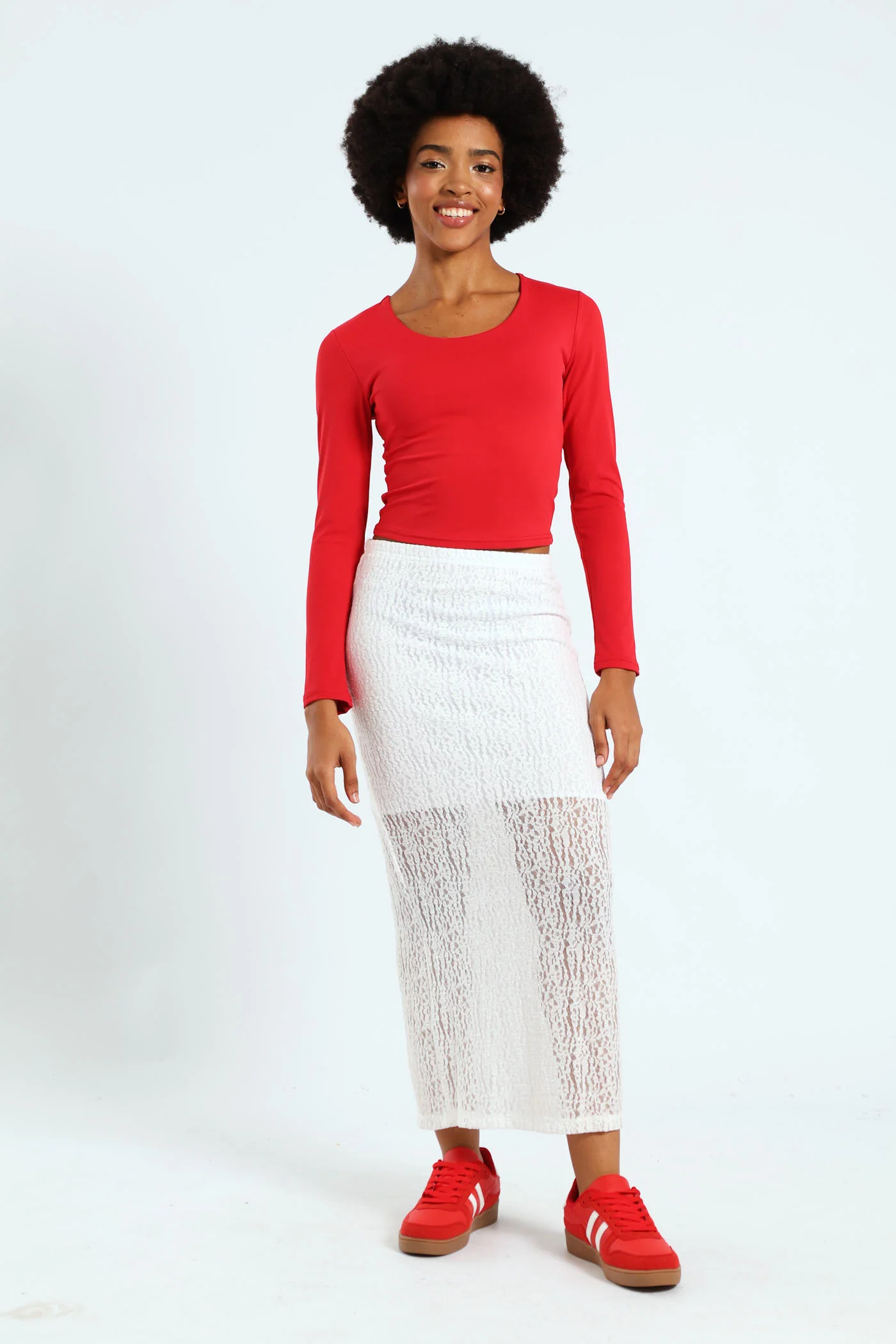 Lace Column Midi Skirt - White - Image 4